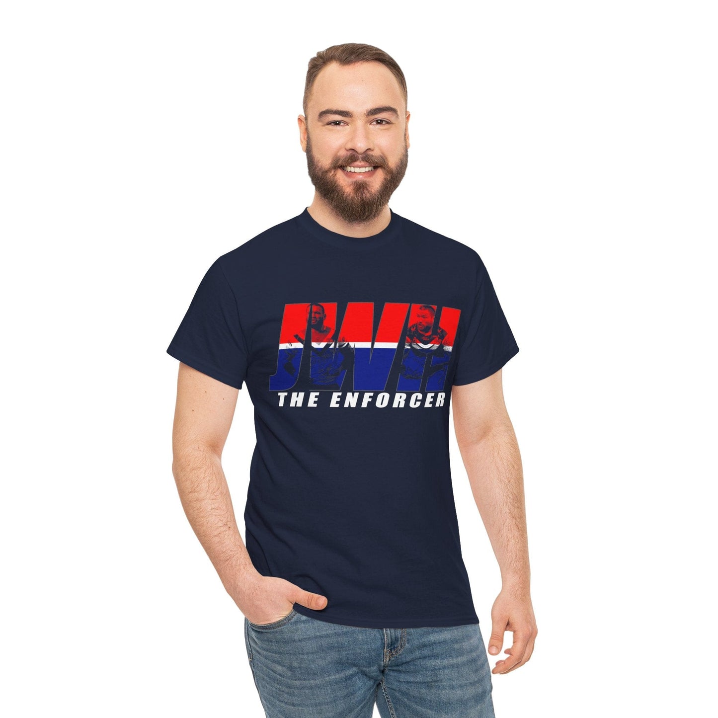 JWH The Enforcer Graphic Tee Graphic Tees Australia Navy / S Graphic T-Shirt Australia -  Cool Graphic T-Shirts Online -  JWH The Enforcer T-Shirt | Sydney Roosters Merchandise