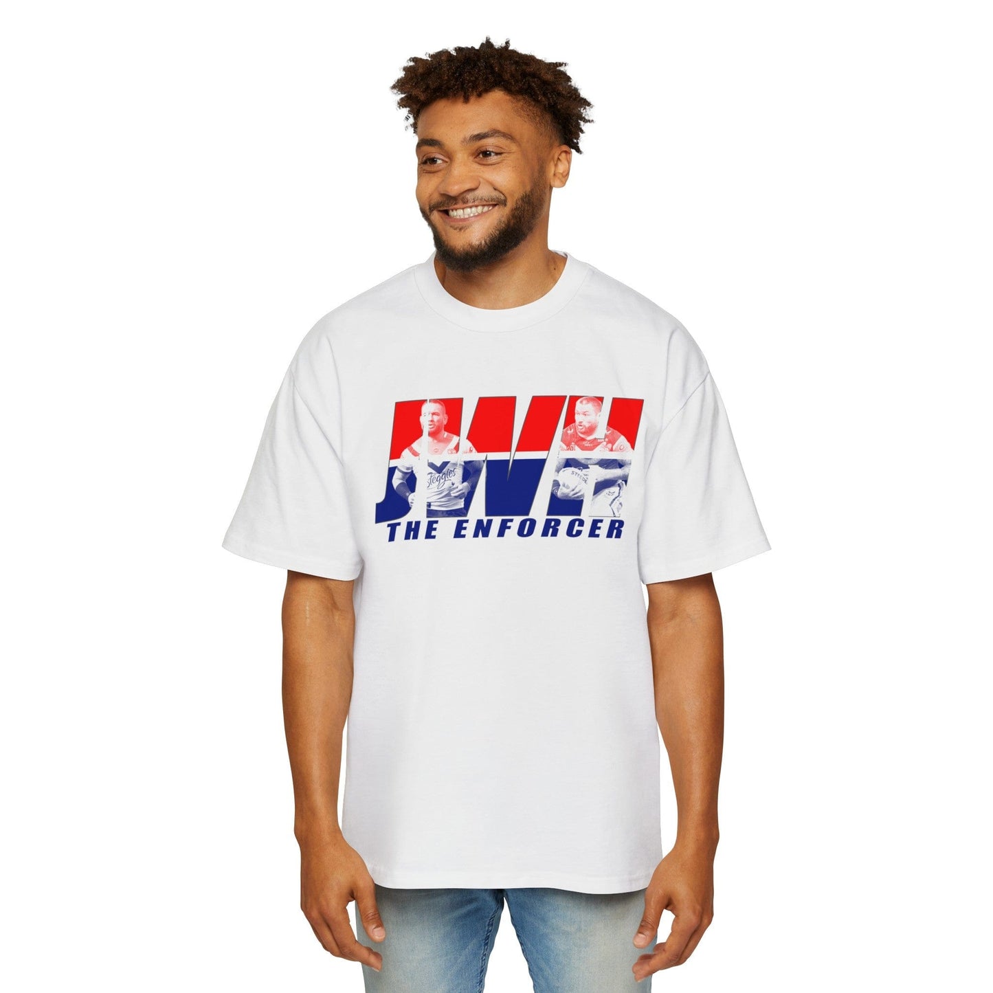 JWH The Enforcer Oversized Tee Graphic Tees Australia White / S Graphic T-Shirt Australia -  Cool Graphic T-Shirts Online -  JWH The Enforcer Oversized Tee | Sydney Roosters Merchandise