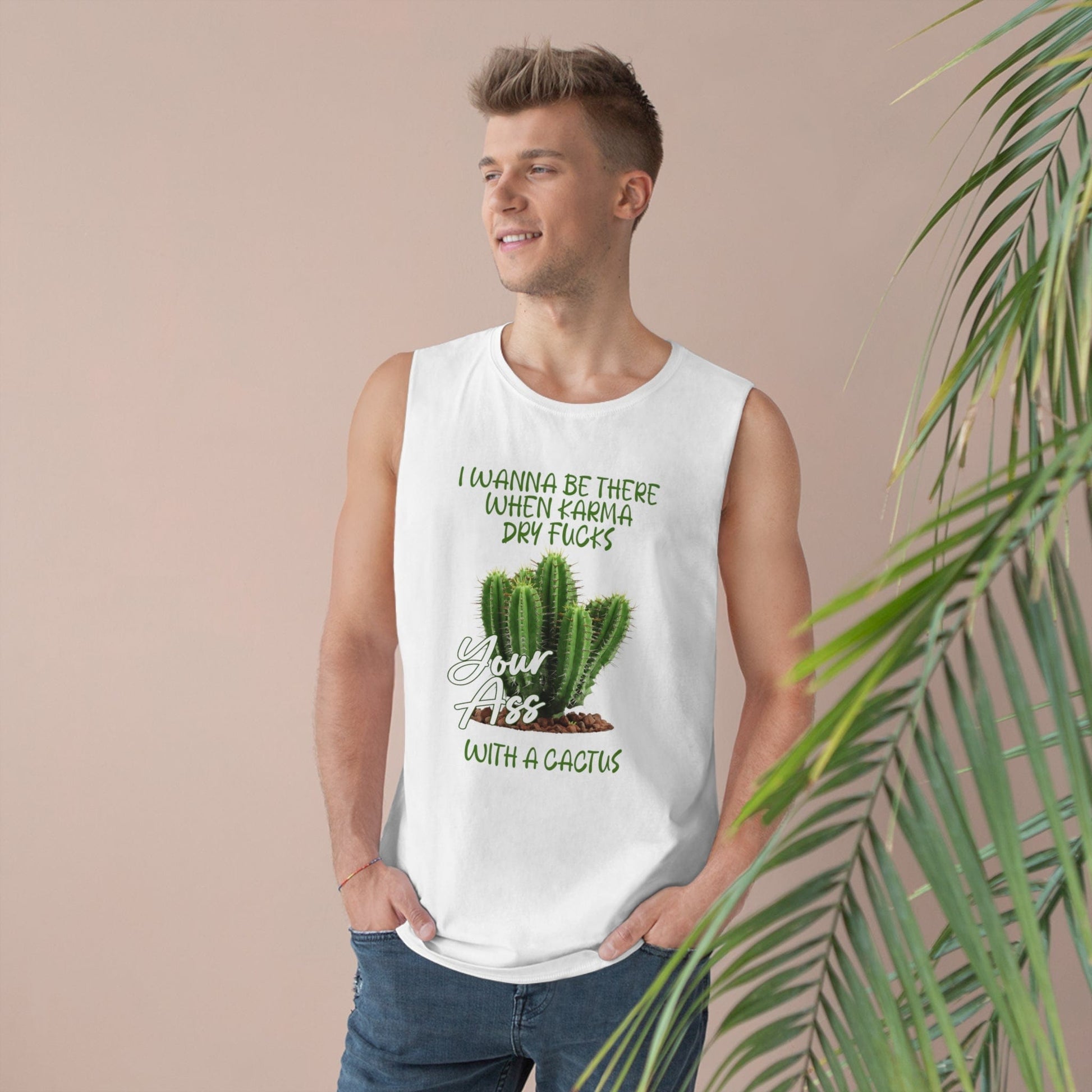 Karma Cactus Tank Top Graphic Tees Australia White / XS Graphic T-Shirt Australia -  Cool Graphic T-Shirts Online -  Karma Cactus Tank Top | Cool Tank Tops & Singlets Australia