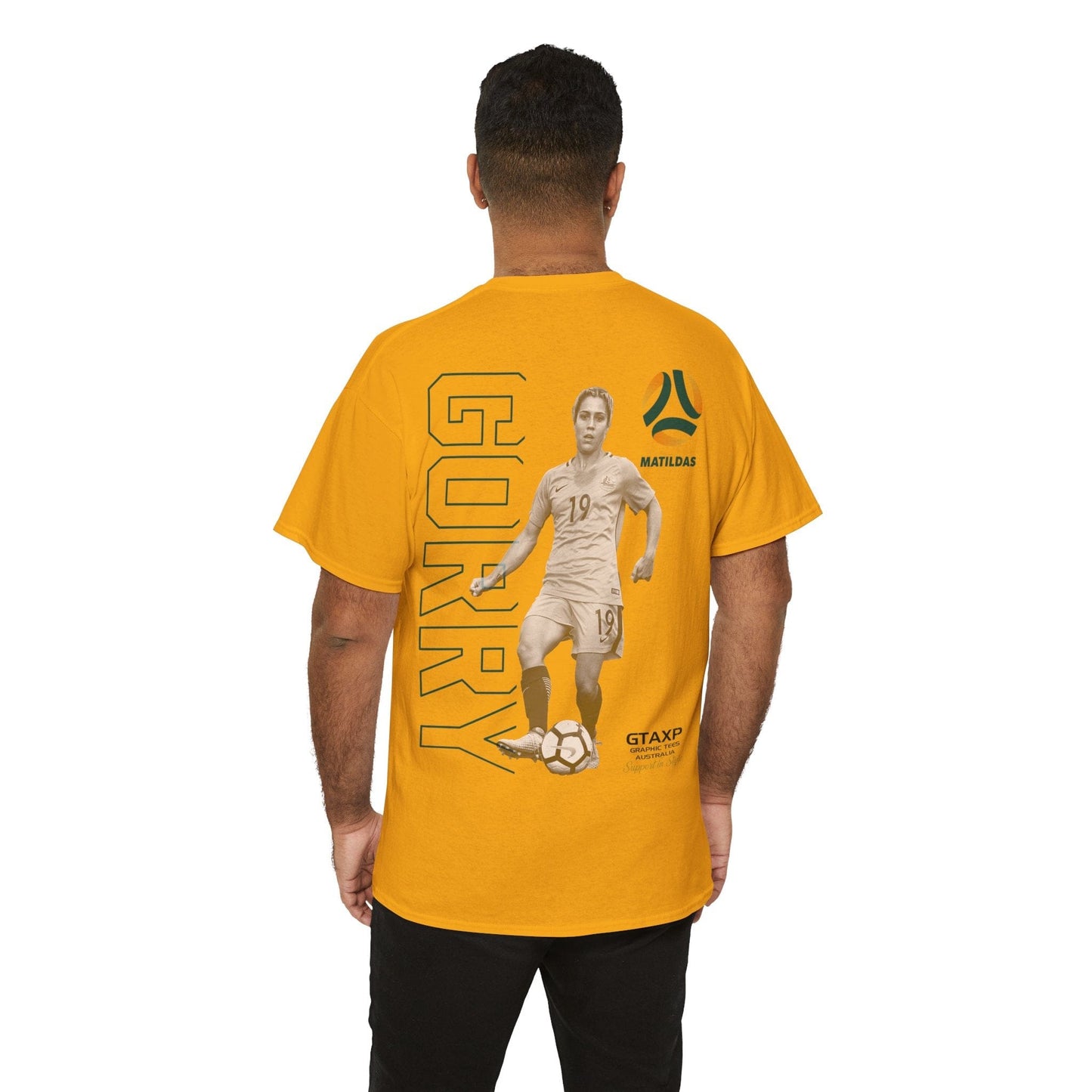 Katrina Gorry Matildas Duo Graphic Tee Graphic Tees Australia Gold / S Graphic T-Shirt Australia -  Cool Graphic T-Shirts Online -  Katrina Gorry Matildas Duo T-Shirt | Matildas Australia Merchandise