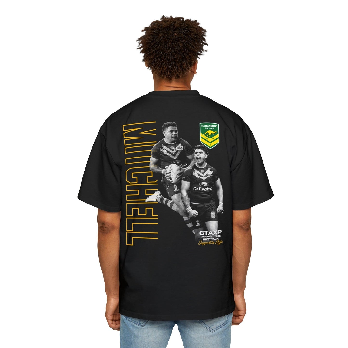 Latrell Mitchell Kangaroos Oversized Tee Printify Black / S Graphic T-Shirt Australia -  Cool Graphic T-Shirts Online - 