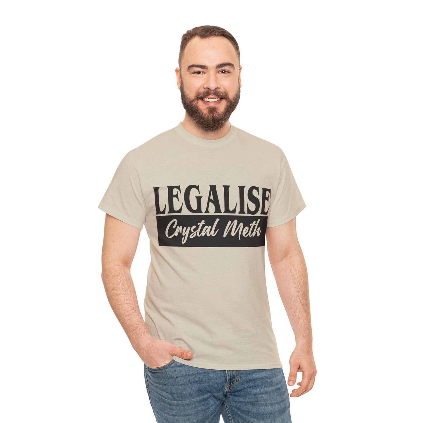 Legalise Crystal Meth Graphic Tee Graphic Tees Australia Sand / S Graphic T-Shirt Australia -  Cool Graphic T-Shirts Online -  Legalise Crystal Meth T-Shirt | Really Offensive T-Shirts Australia