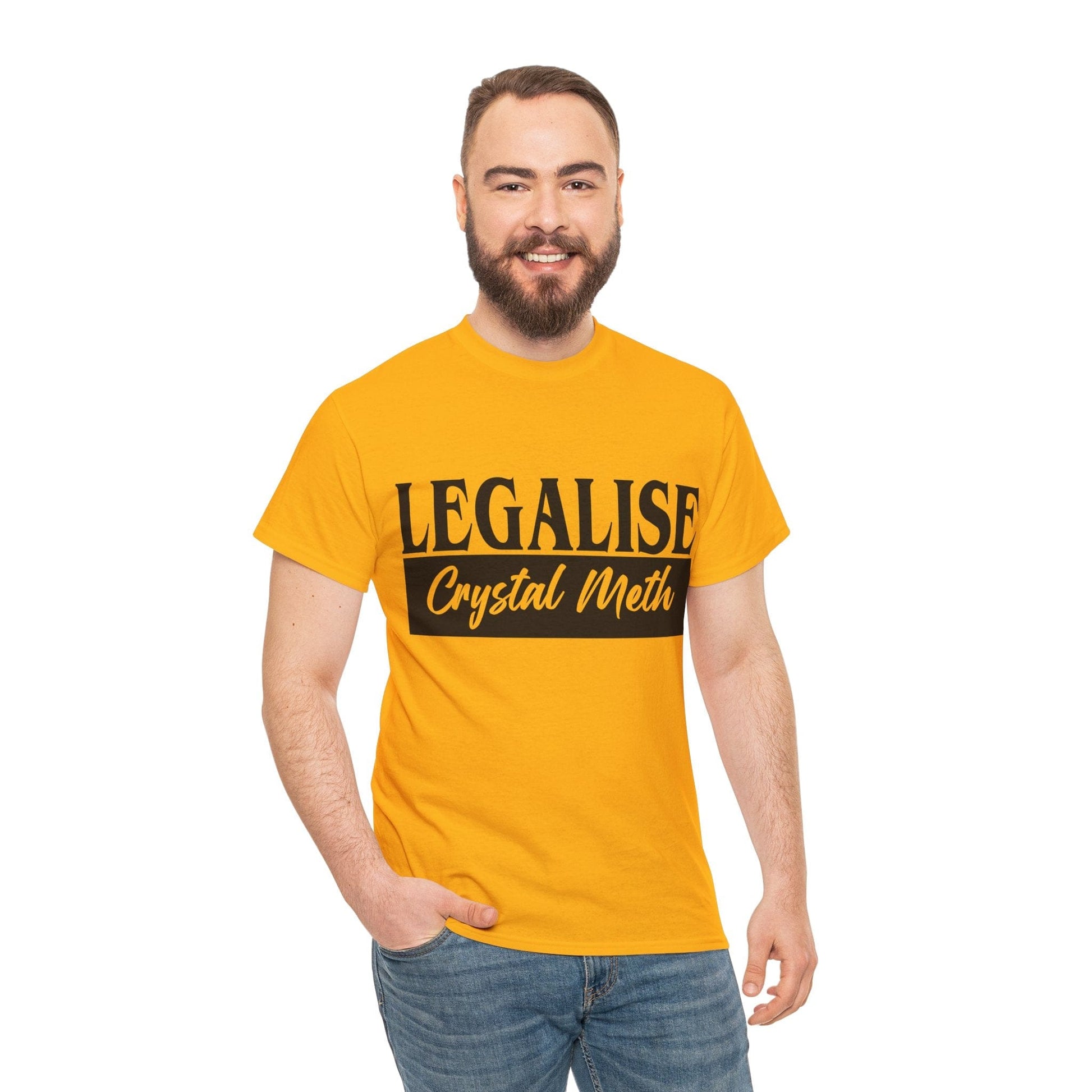 Legalise Crystal Meth Graphic Tee Graphic Tees Australia Gold / S Graphic T-Shirt Australia -  Cool Graphic T-Shirts Online -  Legalise Crystal Meth T-Shirt | Really Offensive T-Shirts Australia