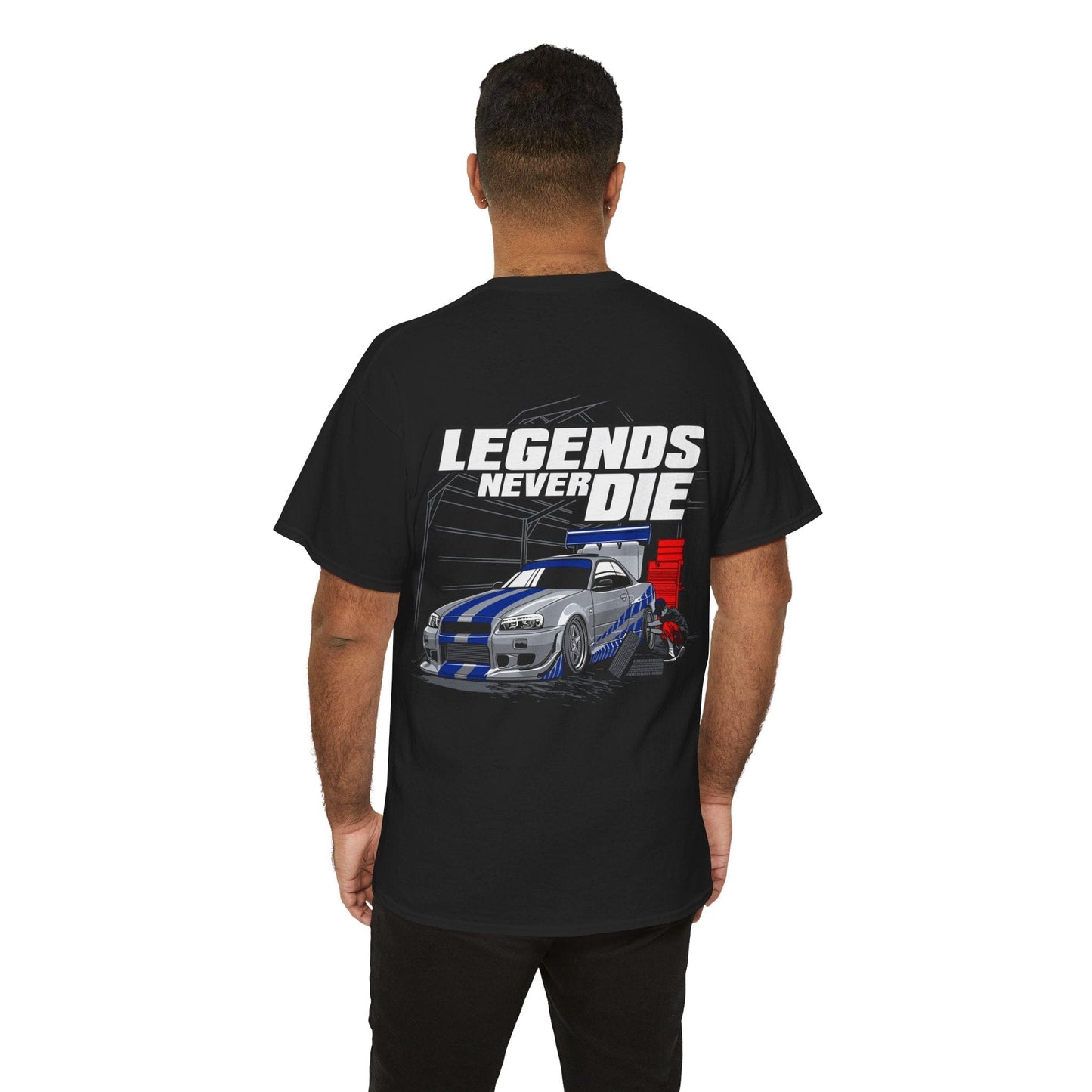 Legends Never Die Skyline Graphic Tee Graphic Tees Australia Black / S Graphic T-Shirt Australia -  Cool Graphic T-Shirts Online -  Legends Never Die Skyline T-Shirt | Car T-Shirts Australia