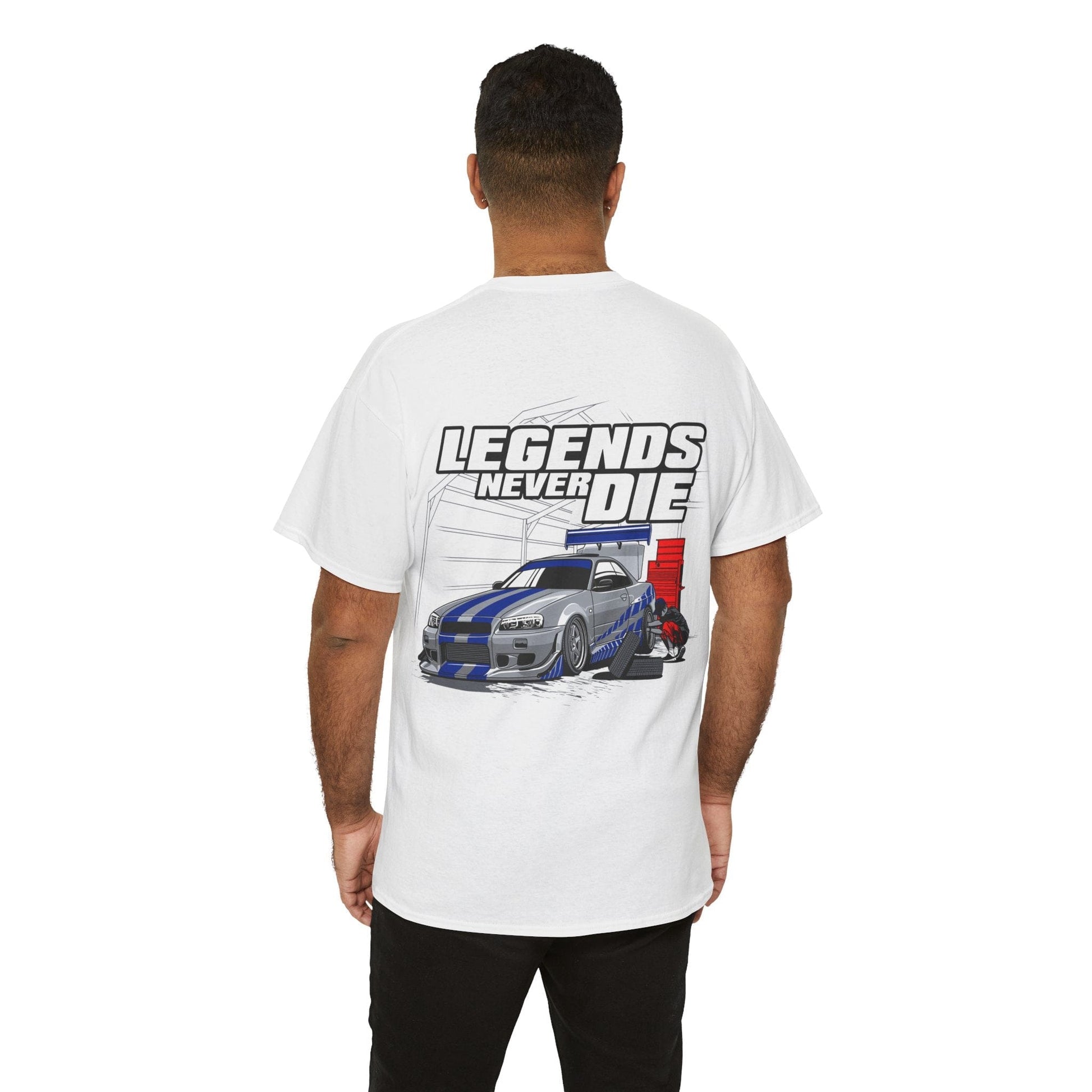 Legends Never Die Skyline Graphic Tee Graphic Tees Australia White / S Graphic T-Shirt Australia -  Cool Graphic T-Shirts Online -  Legends Never Die Skyline T-Shirt | Car T-Shirts Australia