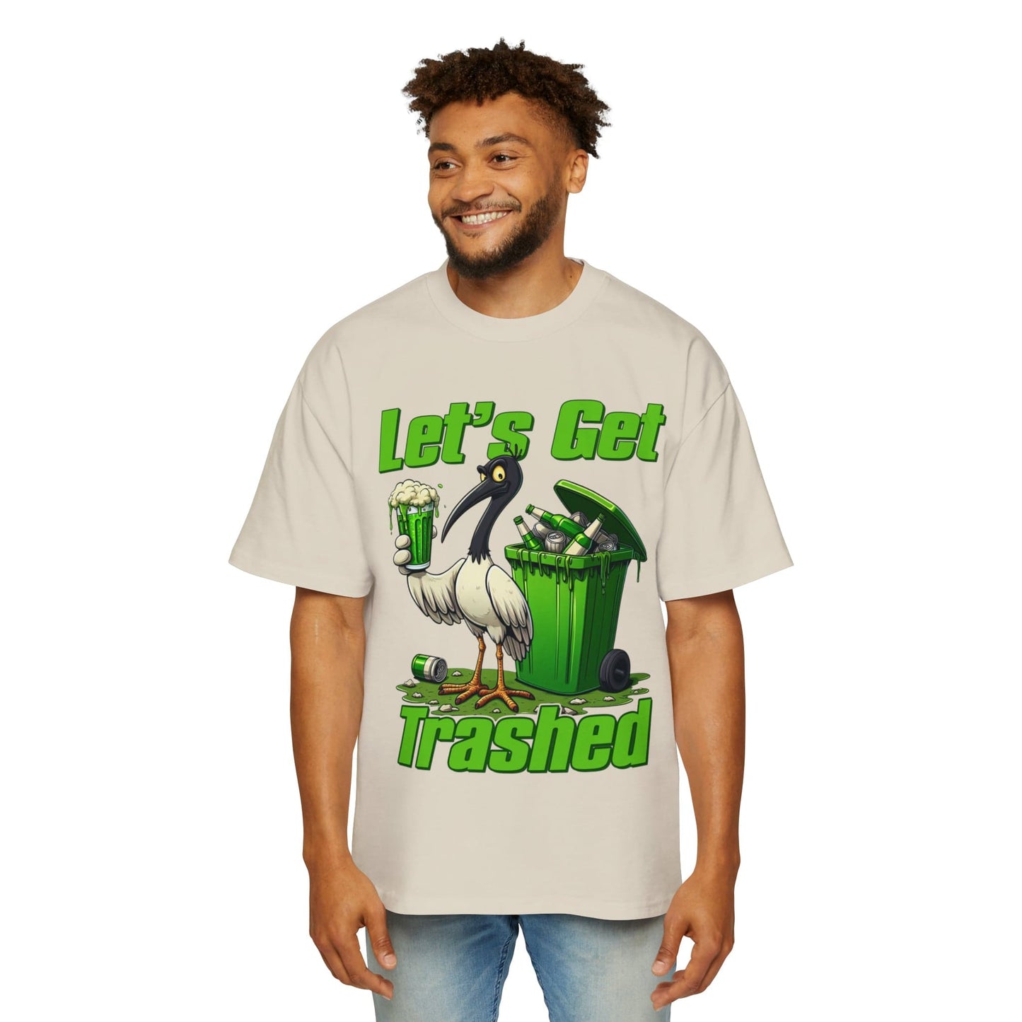 Lets Get Trashed Bin Chicken Oversized Tee Graphic Tees Australia Ecru / S Graphic T-Shirt Australia -  Cool Graphic T-Shirts Online - 