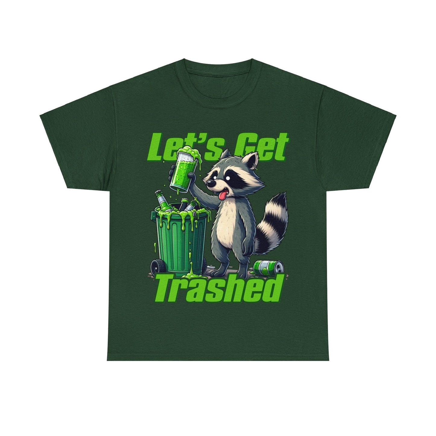 Lets Get Trashed Raccoon Graphic Tee Graphic Tees Australia Forest Green / S Graphic T-Shirt Australia -  Cool Graphic T-Shirts Online -  Lets Get Trashed Raccoon T-Shirt | Funny T-Shirts Australia