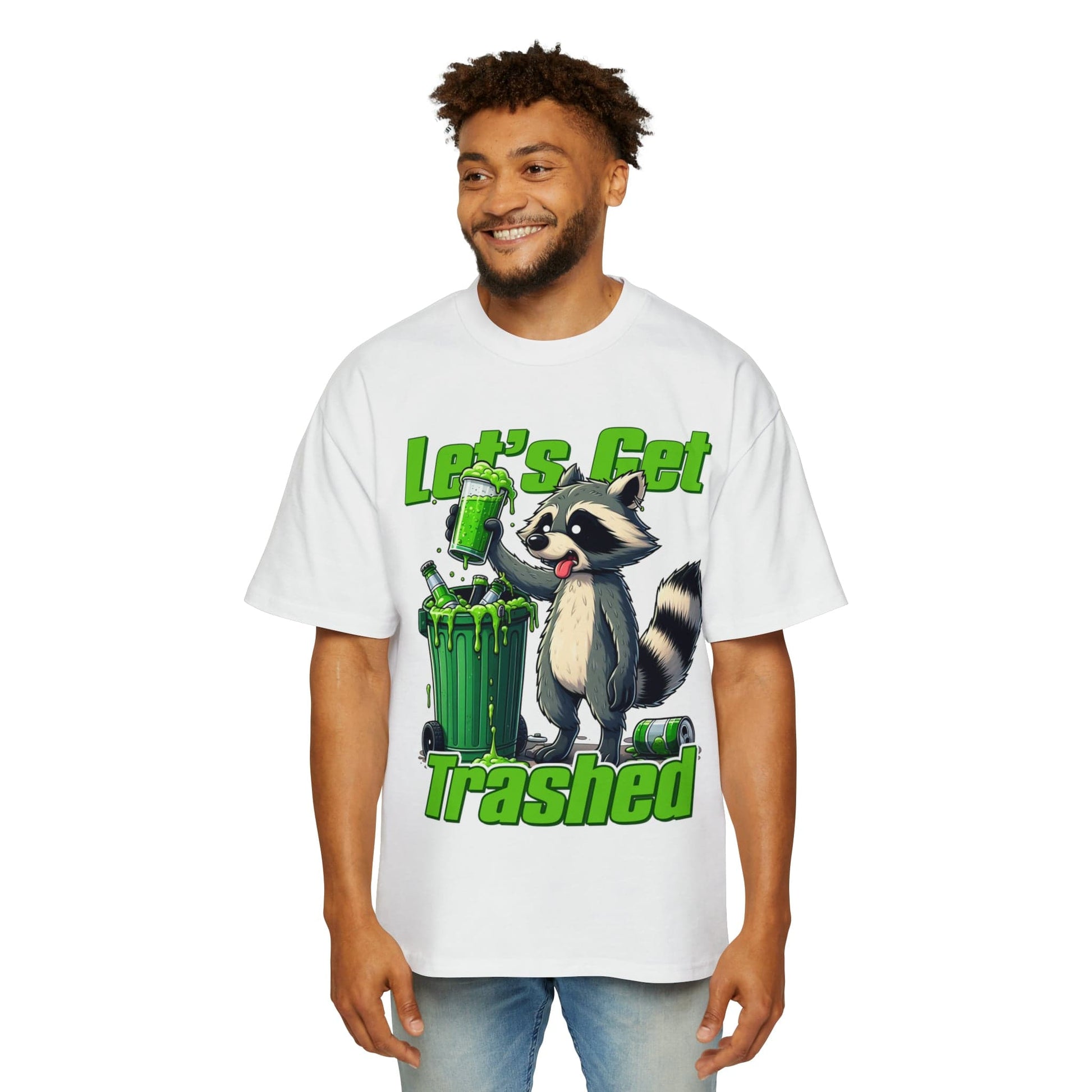 Lets Get Trashed Raccoon Oversized Tee Graphic Tees Australia White / S Graphic T-Shirt Australia -  Cool Graphic T-Shirts Online -  Lets Get Trashed Raccoon Oversized Tee | Funny T-Shirts