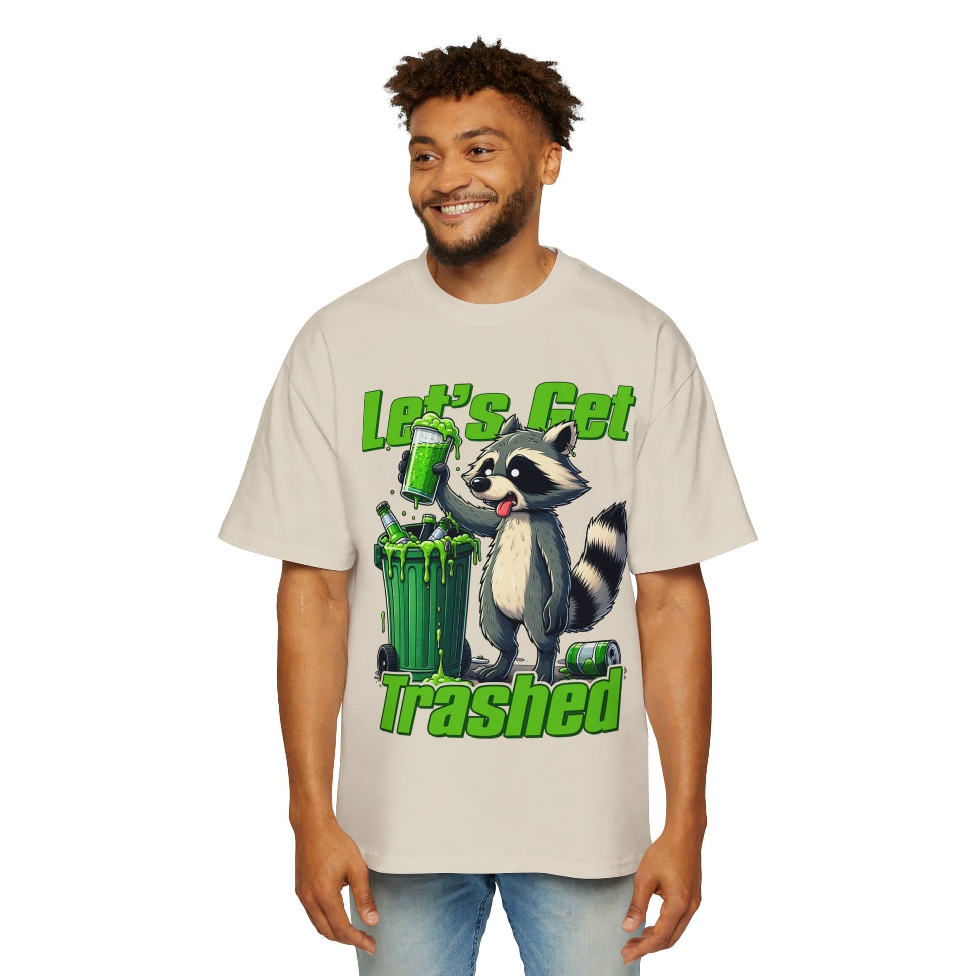 Lets Get Trashed Raccoon Oversized Tee Graphic Tees Australia Ecru / S Graphic T-Shirt Australia -  Cool Graphic T-Shirts Online -  Lets Get Trashed Raccoon Oversized Tee | Funny T-Shirts