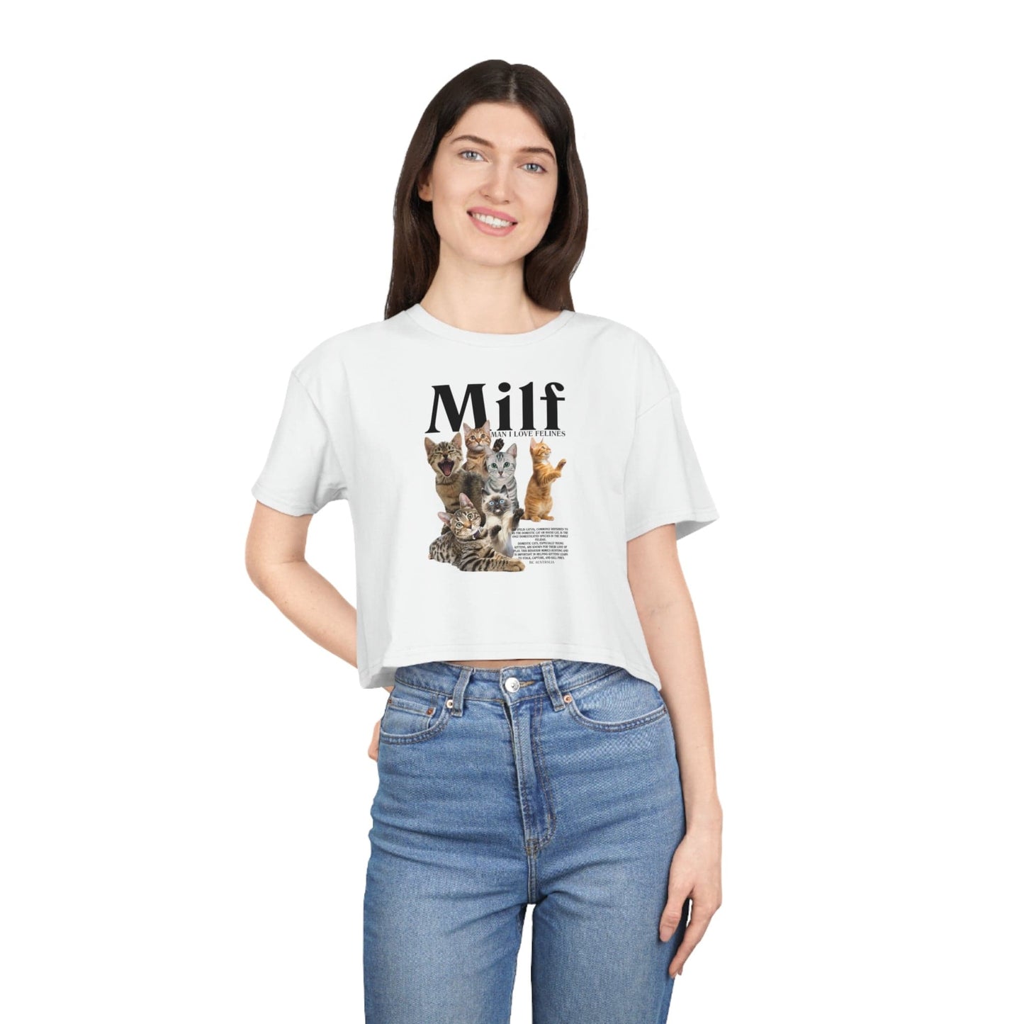 Man I Love Felines Crop Tee Graphic Tees Australia White / XS Graphic T-Shirt Australia -  Cool Graphic T-Shirts Online - 