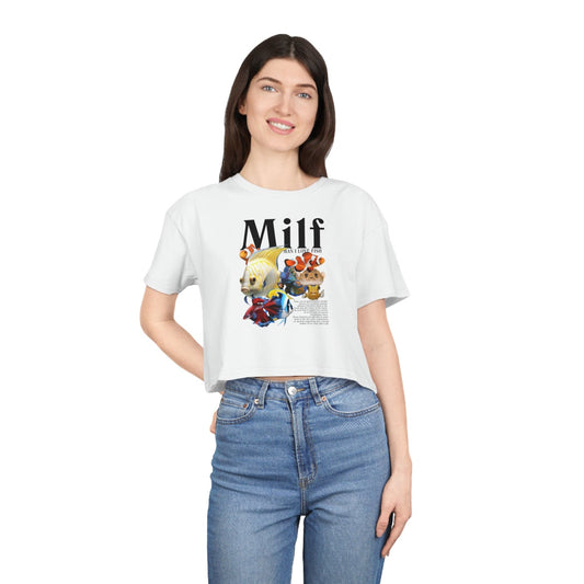 Man I Love Fish Crop Tee Graphic Tees Australia White / XS Graphic T-Shirt Australia -  Cool Graphic T-Shirts Online -  Man I Love Fish Crop Tee | Womens Crop Graphic T-Shirt