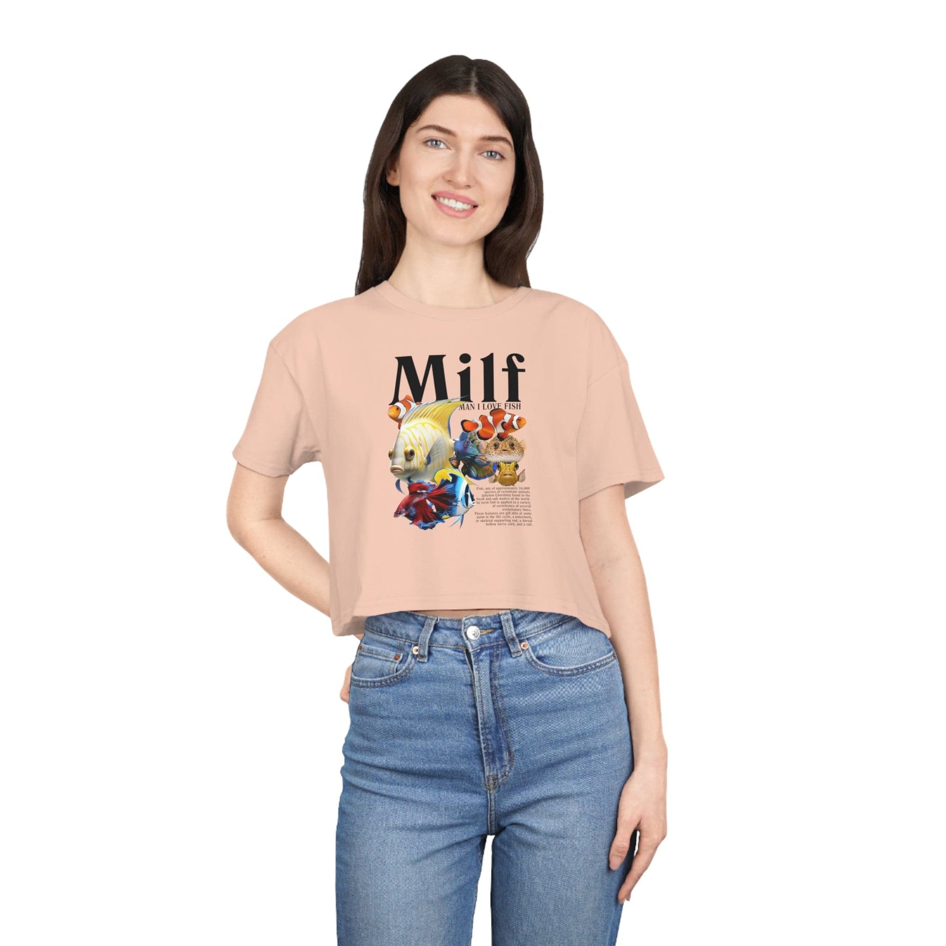 Man I Love Fish Crop Tee Graphic Tees Australia Pale Pink / XS Graphic T-Shirt Australia -  Cool Graphic T-Shirts Online -  Man I Love Fish Crop Tee | Womens Crop Graphic T-Shirt