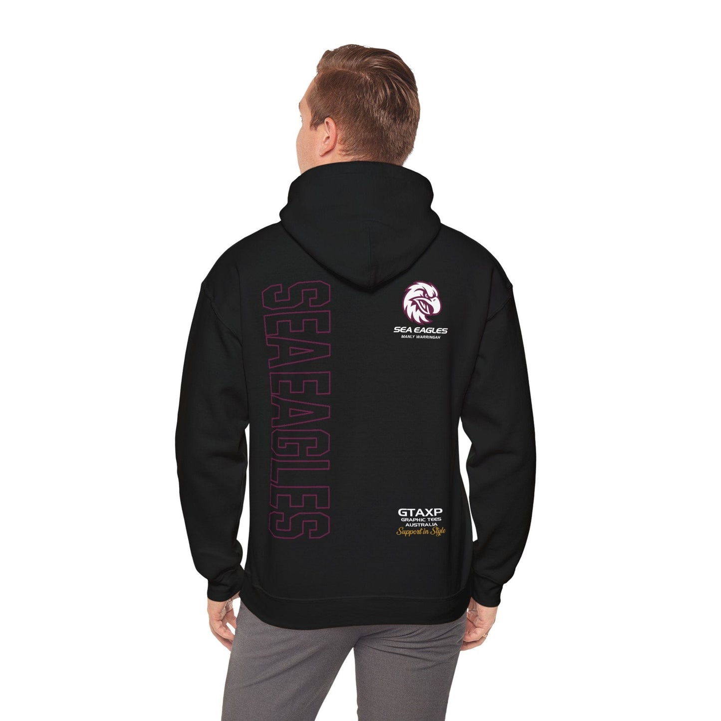 Manly Sea Eagles Duo Hoodie Printify Black / S Graphic T-Shirt Australia -  Cool Graphic T-Shirts Online - 