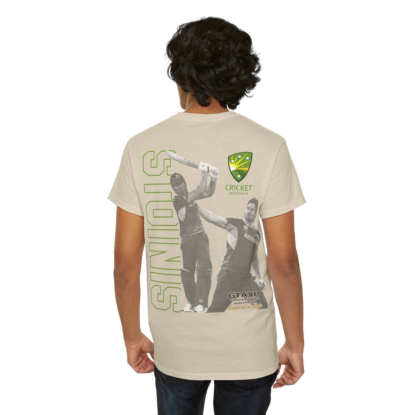 Marcus Stoinis T20 World Cup Graphic Tee Graphic Tees Australia Sand / S Graphic T-Shirt Australia -  Cool Graphic T-Shirts Online -  Marcus Stoinis T20 World Cup T-Shirt | Cricket Tees Australia