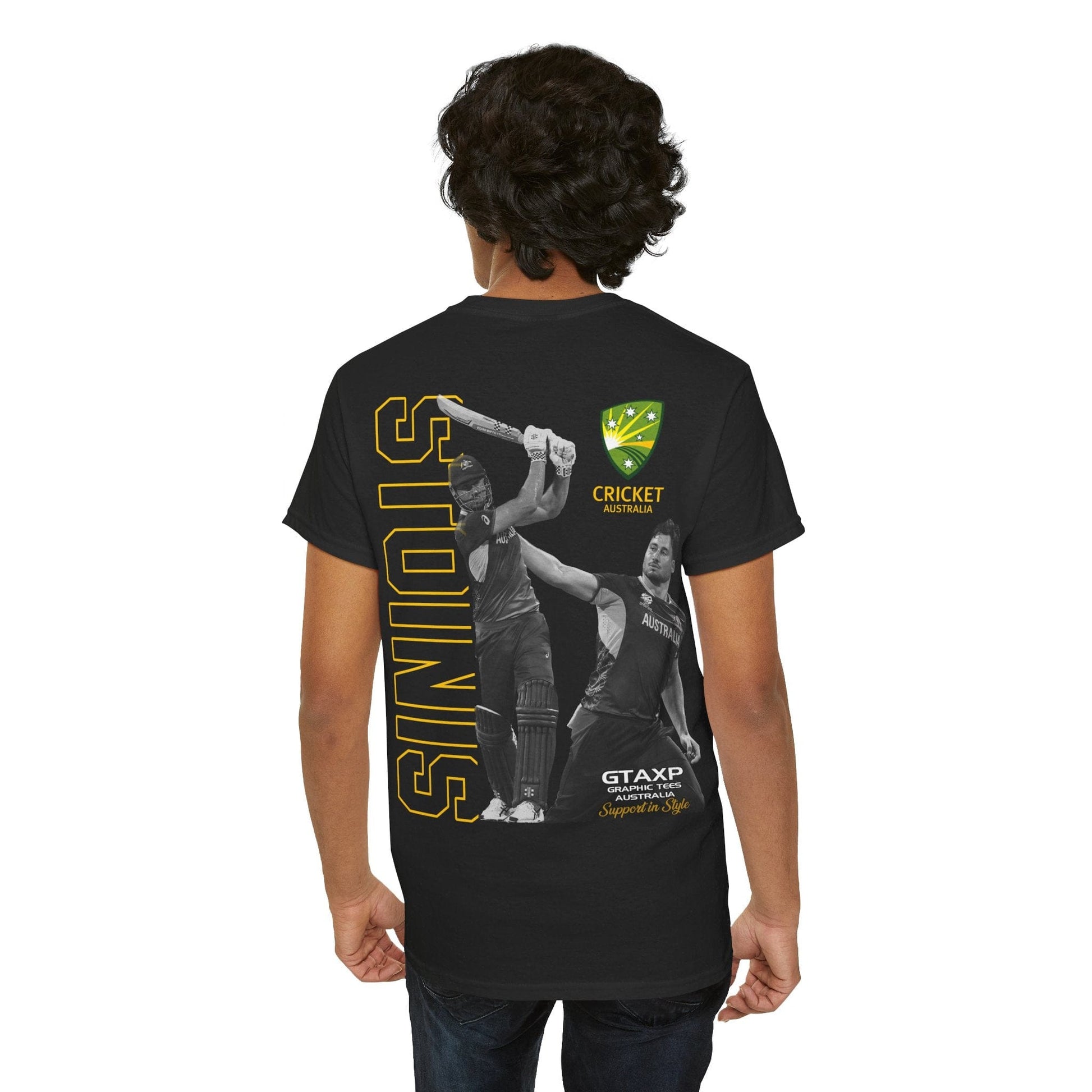 Marcus Stoinis T20 World Cup Graphic Tee Graphic Tees Australia Black / S Graphic T-Shirt Australia -  Cool Graphic T-Shirts Online -  Marcus Stoinis T20 World Cup T-Shirt | Cricket Tees Australia