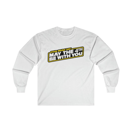 May The 4th Be With You Long Sleeve Graphic Tees Australia S / White Graphic T-Shirt Australia -  Cool Graphic T-Shirts Online -  May The 4th Be With You Long Sleeve | Star Wars Day T-Shirts Au