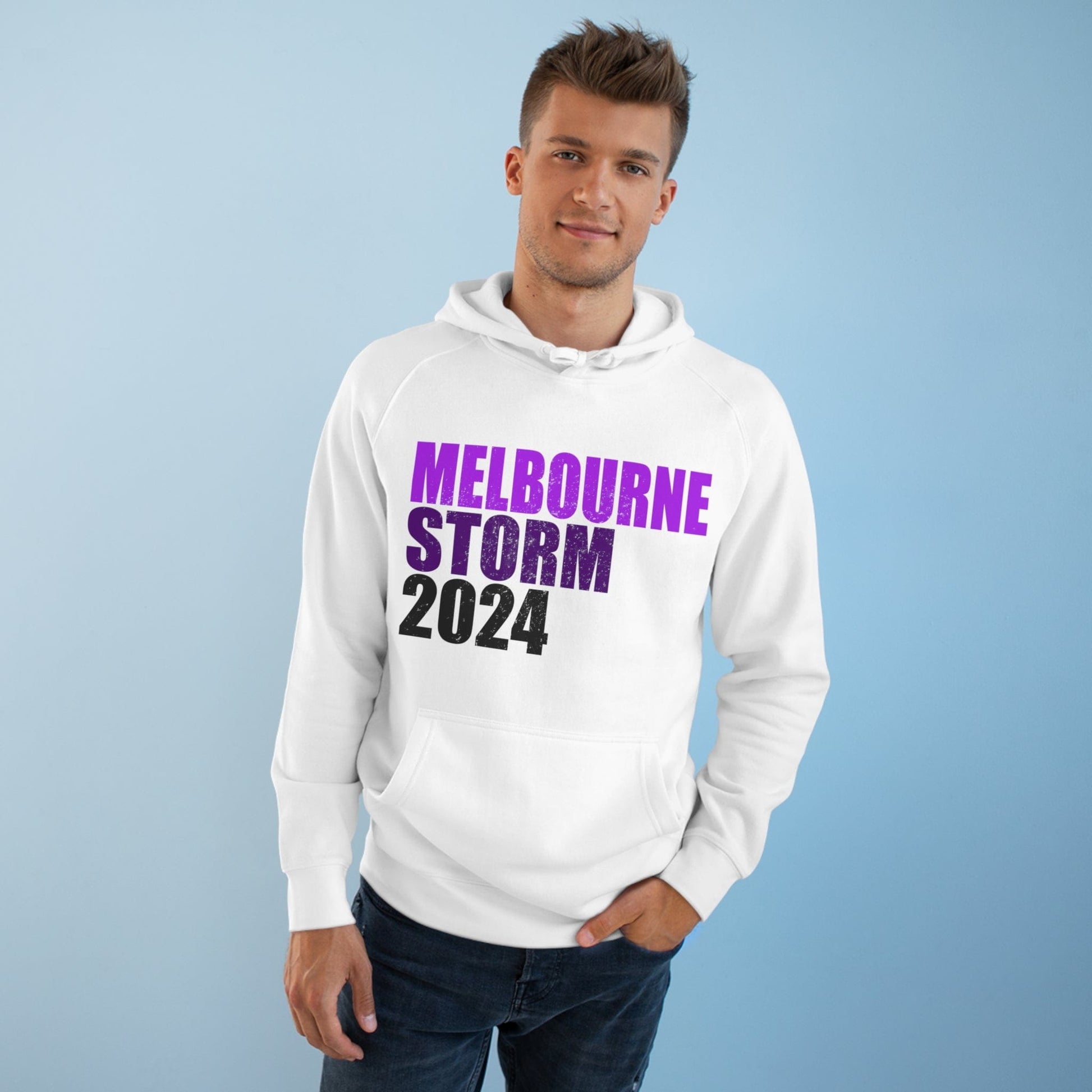 Melbourne Storm 2024 Hoodie Graphic Tees Australia White / XS Graphic T-Shirt Australia -  Cool Graphic T-Shirts Online -  Melbourne Storm 2024 Hoodie | NRL Hoodies Australia