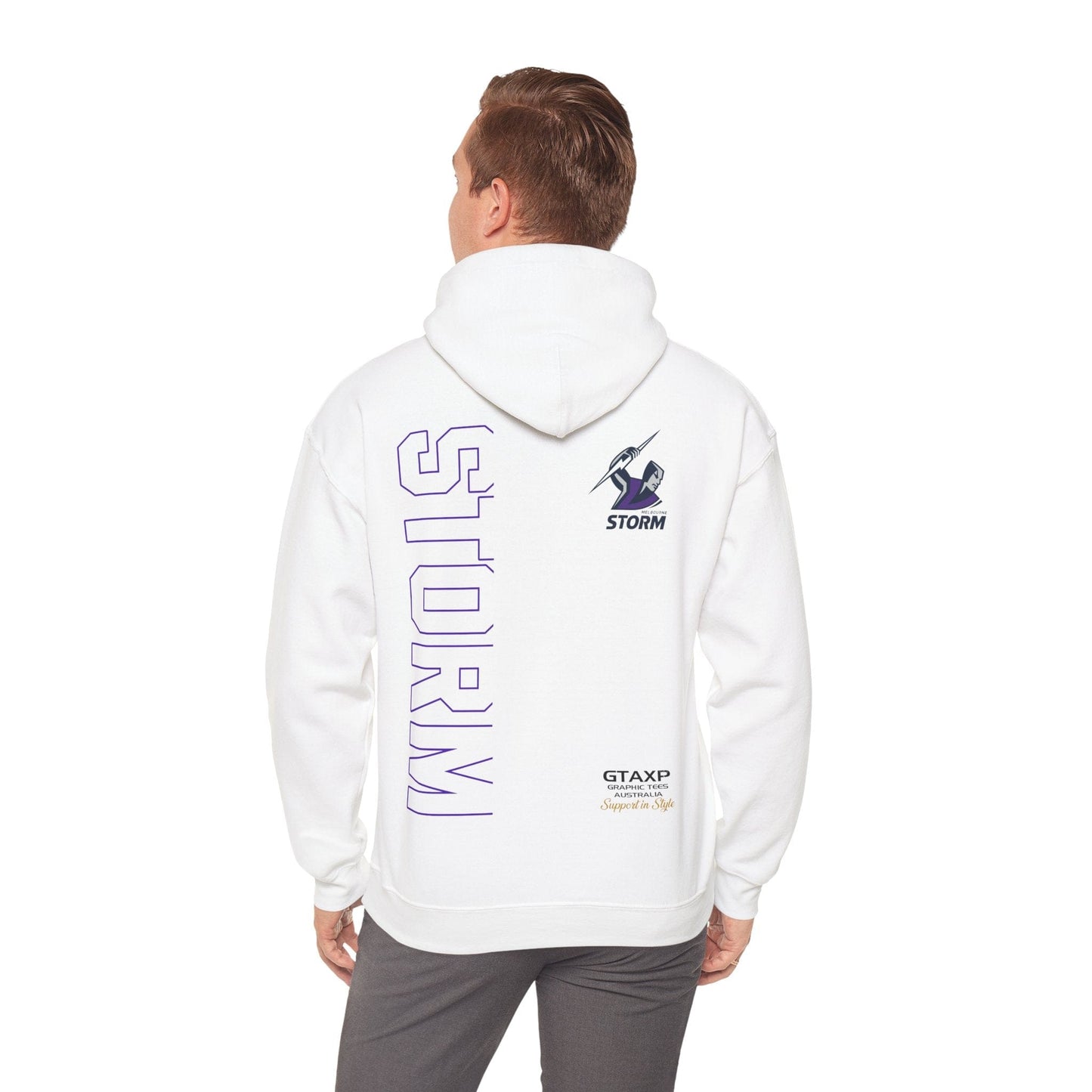 Melbourne Storm Duo Hoodie Printify White / S Graphic T-Shirt Australia -  Cool Graphic T-Shirts Online - 