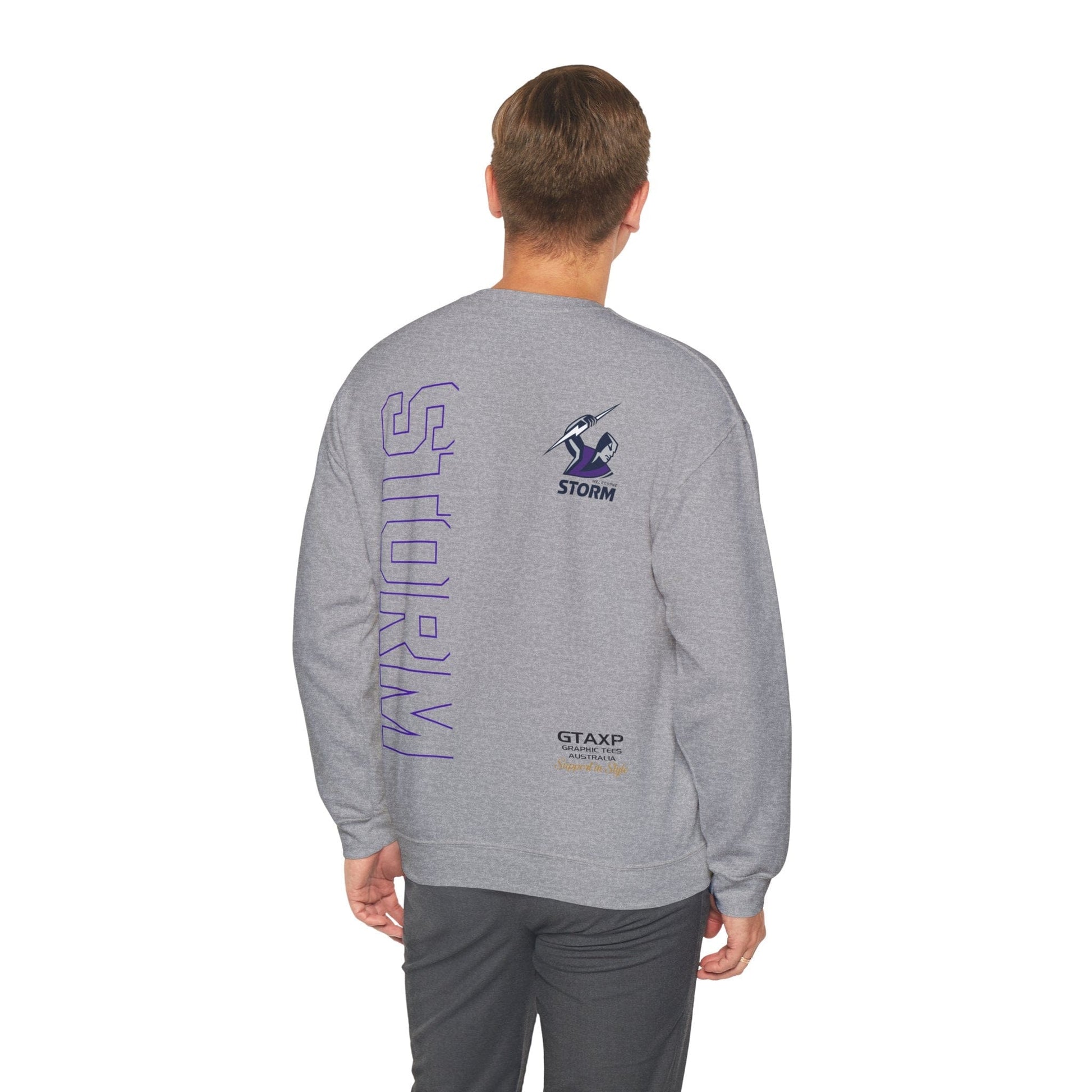 Melbourne Storm Duo Jumper Graphic Tees Australia Sport Grey / S Graphic T-Shirt Australia -  Cool Graphic T-Shirts Online -  Melbourne Storm Duo Jumper | Melbourne Storm Crew Sweater