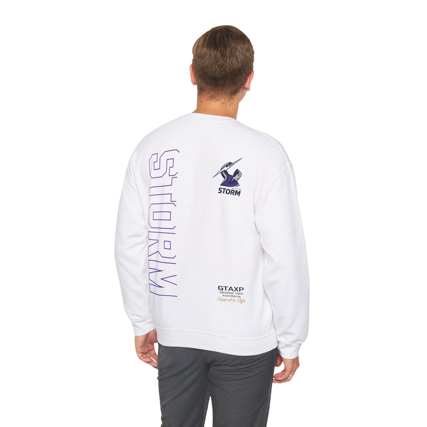 Melbourne Storm Duo Jumper Graphic Tees Australia White / S Graphic T-Shirt Australia -  Cool Graphic T-Shirts Online -  Melbourne Storm Duo Jumper | Melbourne Storm Crew Sweater