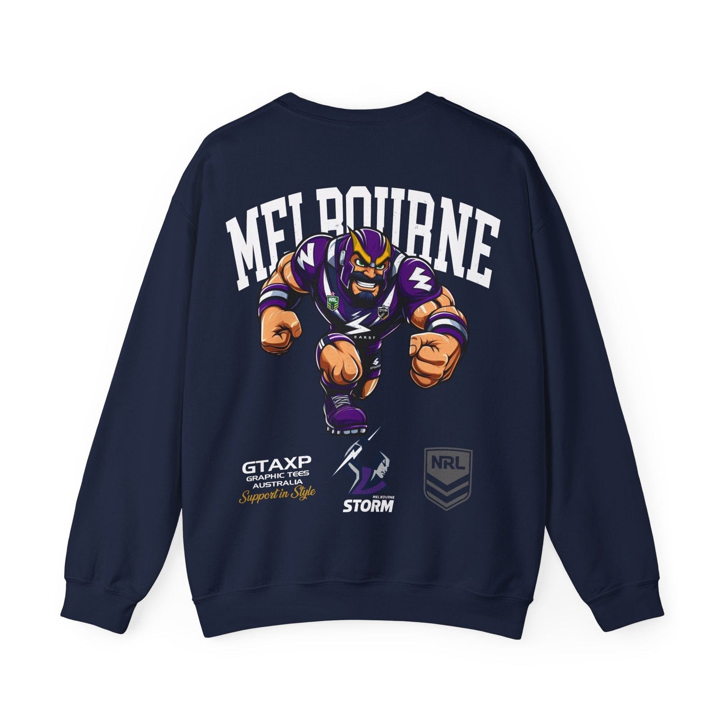 Melbourne Storm Storm-Man Jumper Graphic Tees Australia Graphic T-Shirt Australia -  Cool Graphic T-Shirts Online -  Melbourne Storm Storm-Man Jumper | Melbourne Storm Crew Sweater