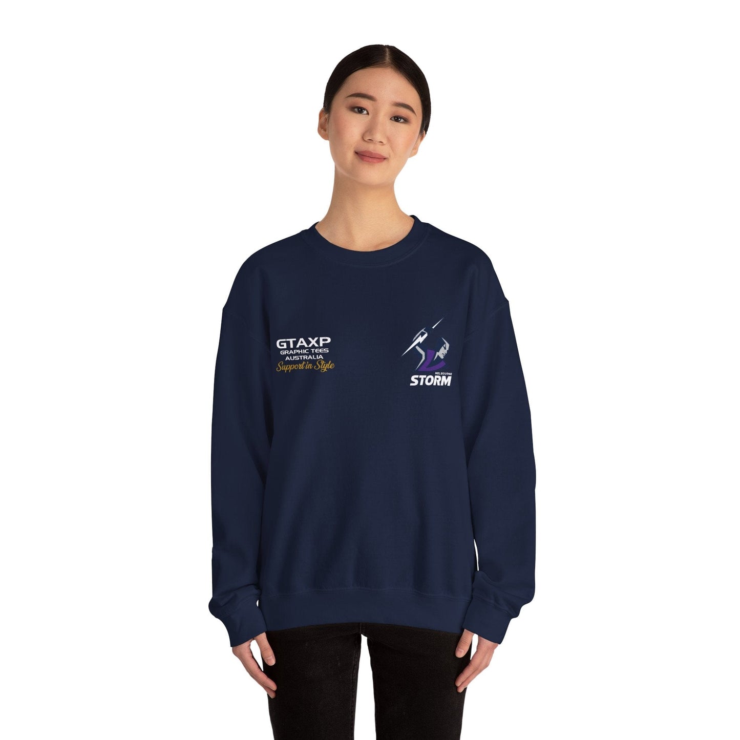 Melbourne Storm Storm-Man Jumper Graphic Tees Australia Graphic T-Shirt Australia -  Cool Graphic T-Shirts Online -  Melbourne Storm Storm-Man Jumper | Melbourne Storm Crew Sweater