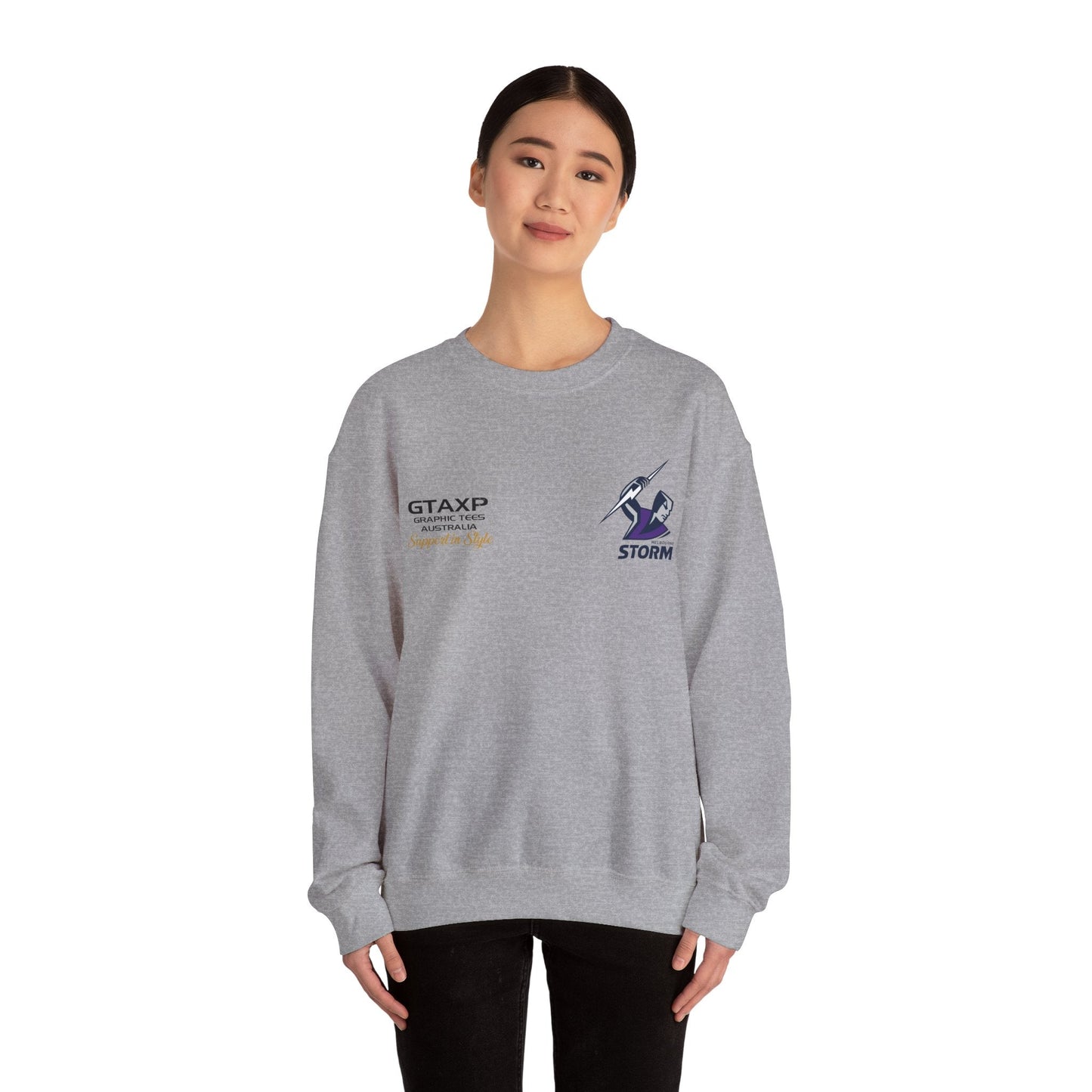 Melbourne Storm Storm-Man Jumper Graphic Tees Australia Graphic T-Shirt Australia -  Cool Graphic T-Shirts Online -  Melbourne Storm Storm-Man Jumper | Melbourne Storm Crew Sweater