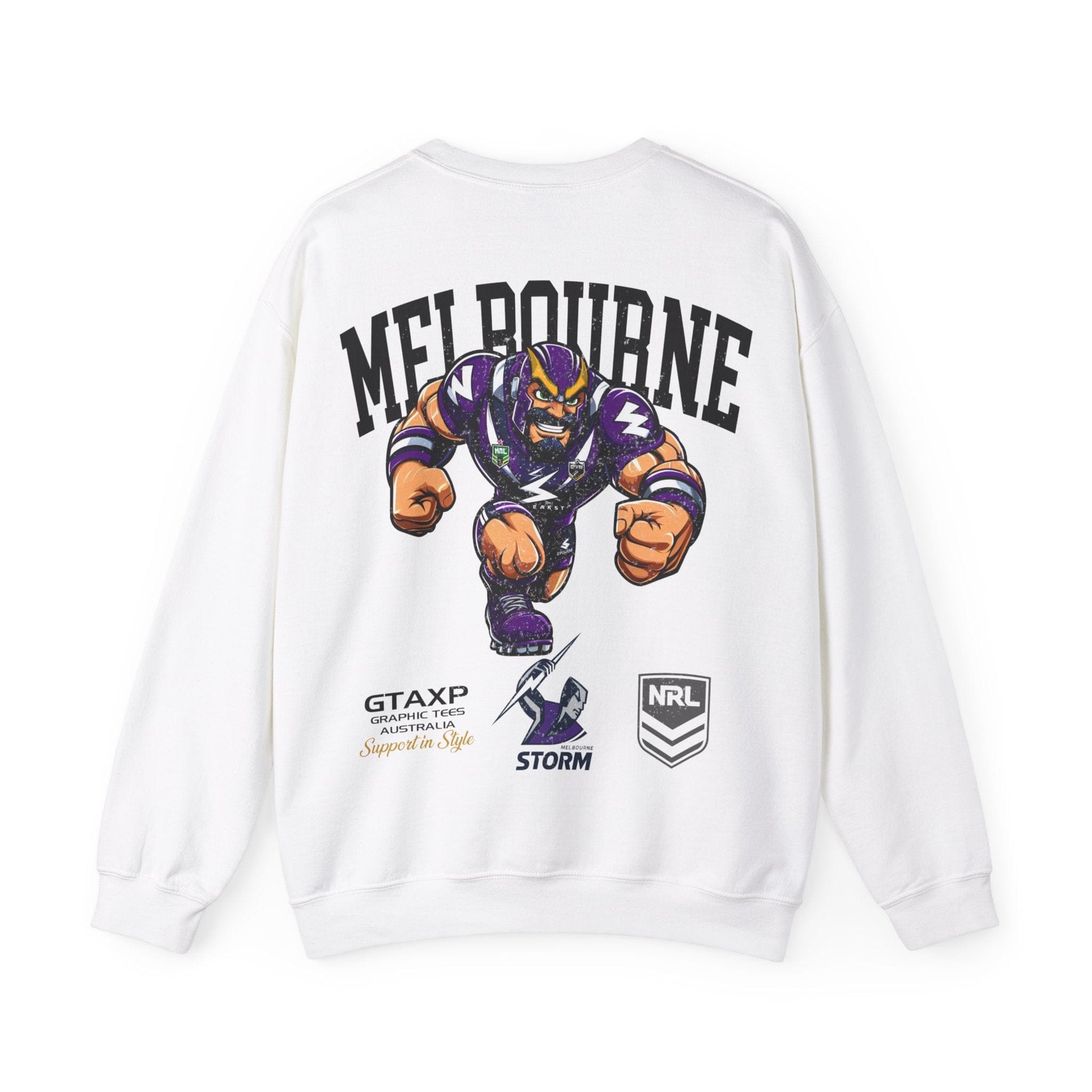 Melbourne Storm Storm-Man Jumper Graphic Tees Australia Graphic T-Shirt Australia -  Cool Graphic T-Shirts Online -  Melbourne Storm Storm-Man Jumper | Melbourne Storm Crew Sweater