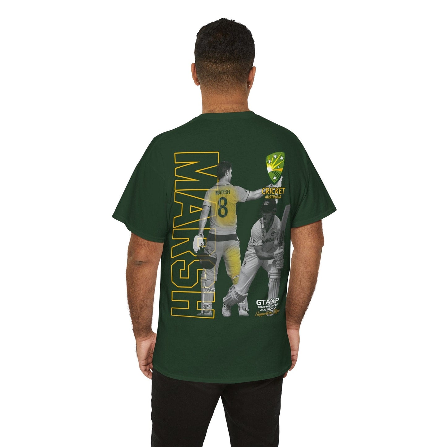 Mitch Marsh T20 World Cup Graphic Tee Graphic Tees Australia Forest Green / S Graphic T-Shirt Australia -  Cool Graphic T-Shirts Online -  Mitch Marsh T20 World Cup T-Shirt | Cricket Australia Merchandise