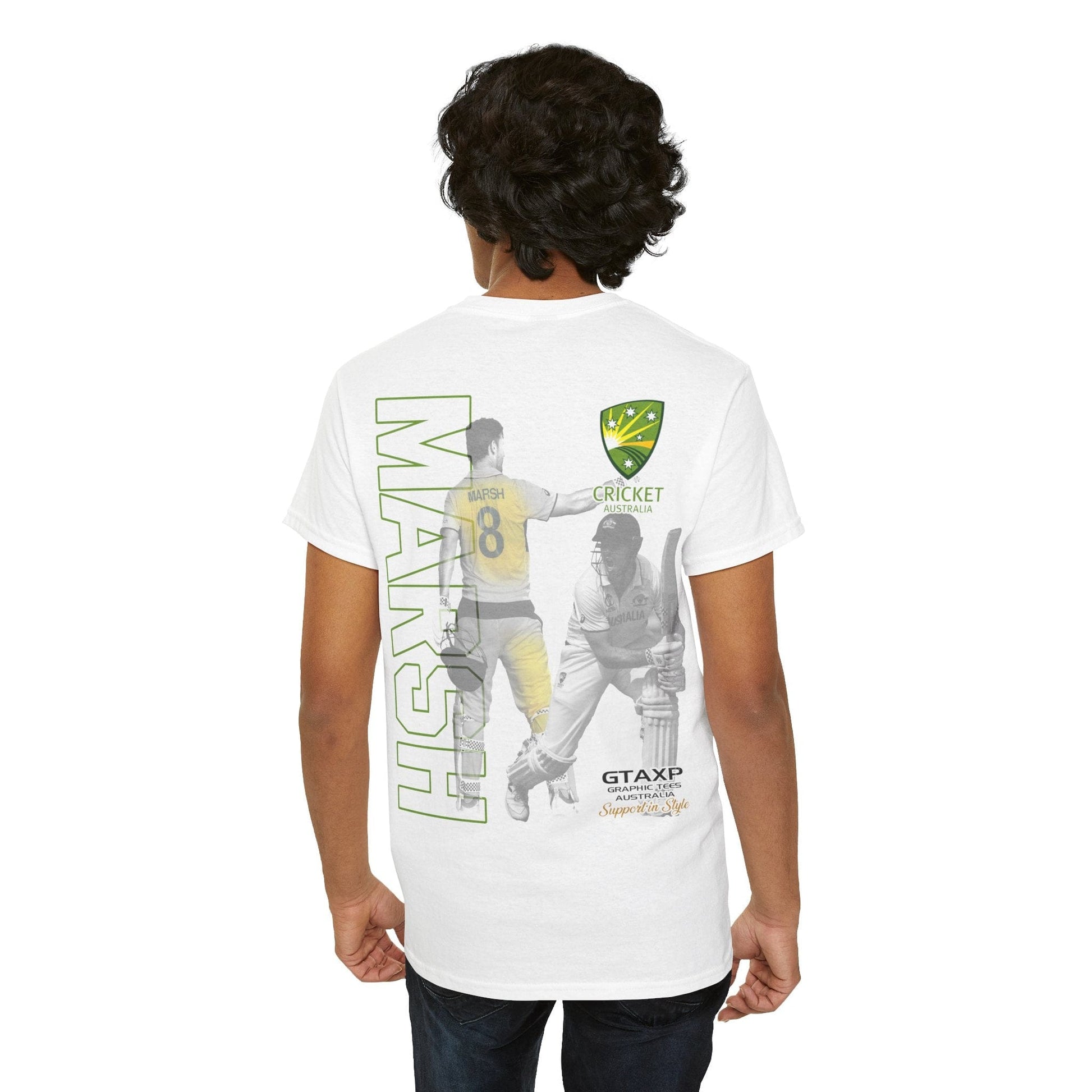 Mitch Marsh T20 World Cup Graphic Tee Graphic Tees Australia Graphic T-Shirt Australia -  Cool Graphic T-Shirts Online -  Mitch Marsh T20 World Cup T-Shirt | Cricket Australia Merchandise