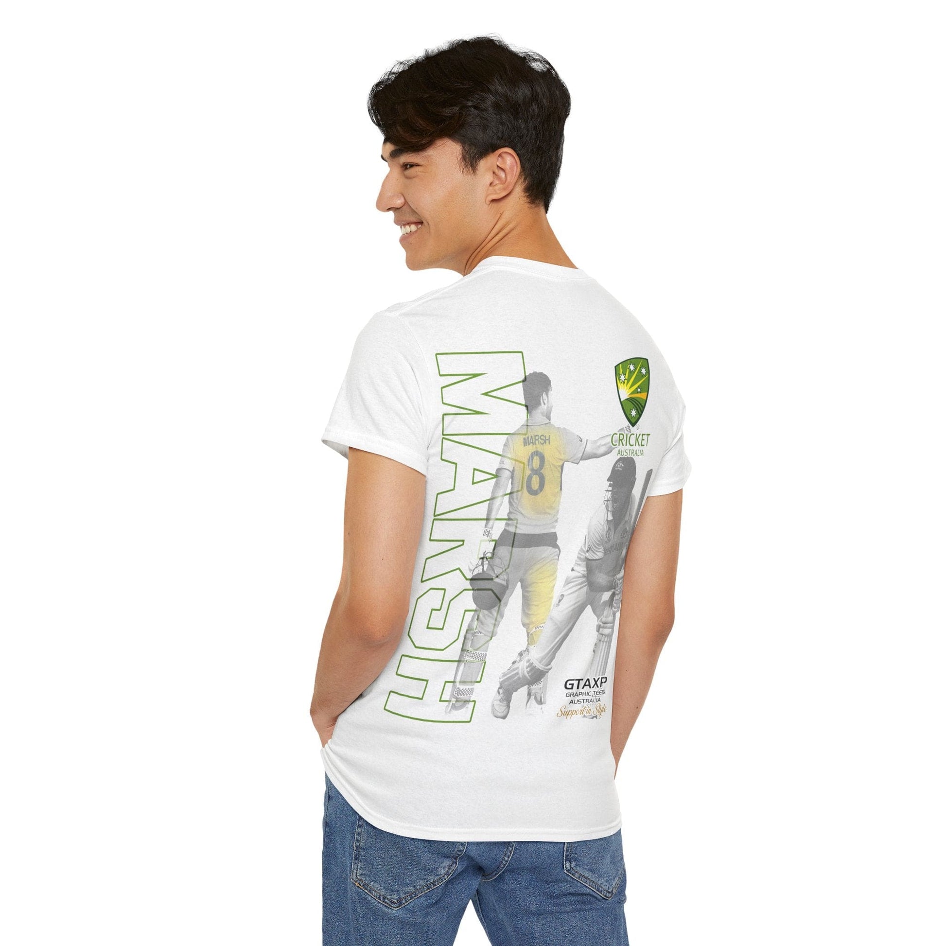 Mitch Marsh T20 World Cup Graphic Tee Graphic Tees Australia Graphic T-Shirt Australia -  Cool Graphic T-Shirts Online -  Mitch Marsh T20 World Cup T-Shirt | Cricket Australia Merchandise