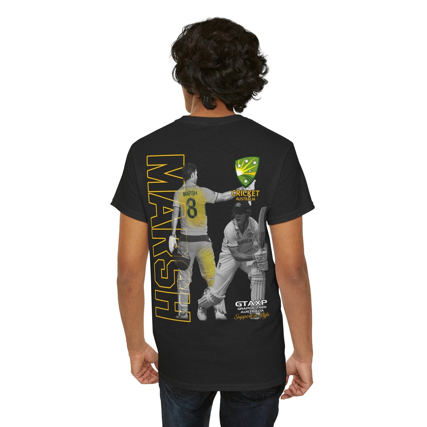 Mitch Marsh T20 World Cup Graphic Tee Graphic Tees Australia Graphic T-Shirt Australia -  Cool Graphic T-Shirts Online -  Mitch Marsh T20 World Cup T-Shirt | Cricket Australia Merchandise