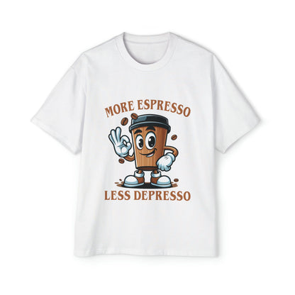 More Espresso Less Depresso Oversized Tee Graphic Tees Australia White / S Graphic T-Shirt Australia -  Cool Graphic T-Shirts Online - 