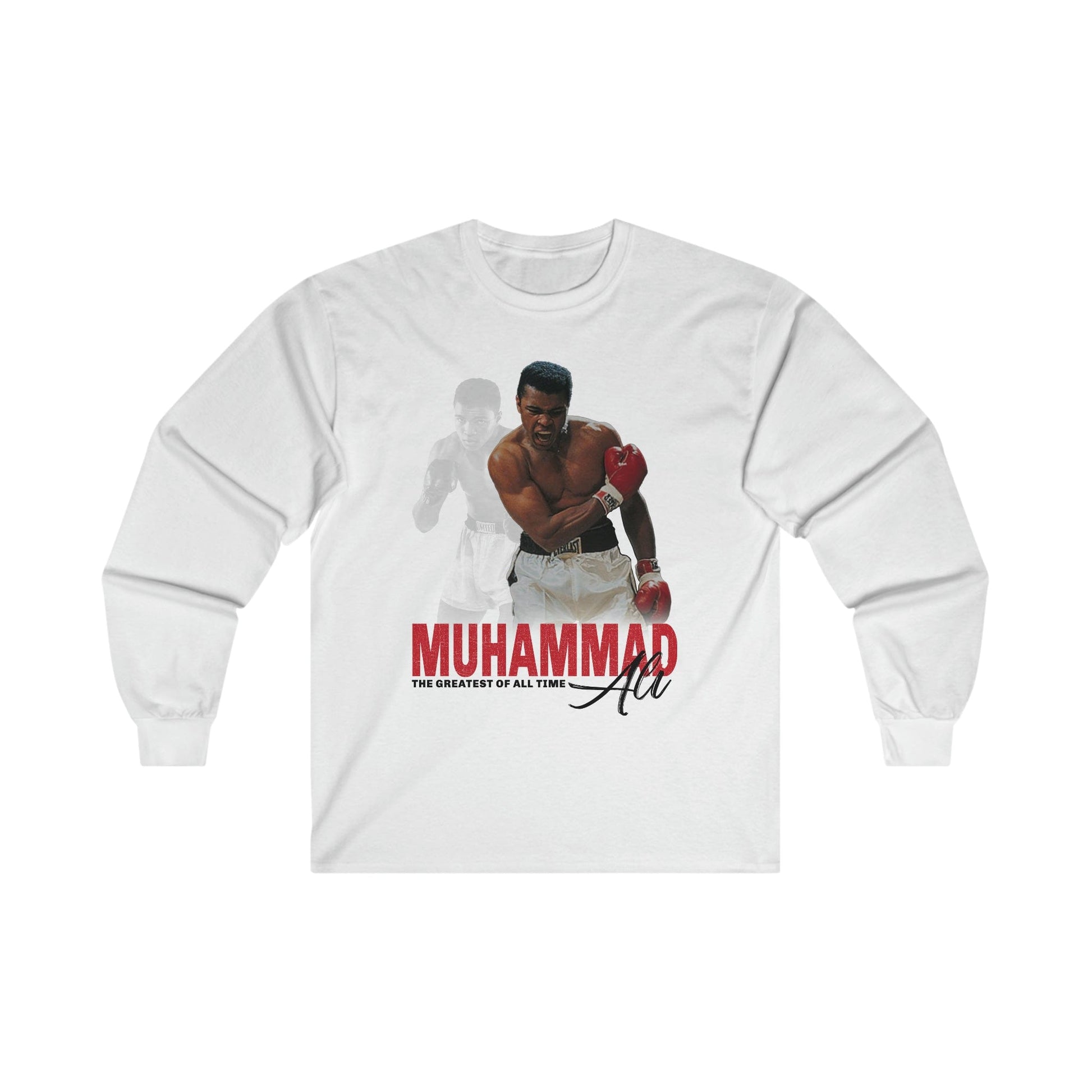 Muhammad Ali GOAT Long Sleeve Graphic Tees Australia S / White Graphic T-Shirt Australia -  Cool Graphic T-Shirts Online -  Muhammad Ali GOAT Long Sleeve T-Shirt | Vintage T-Shirts Au