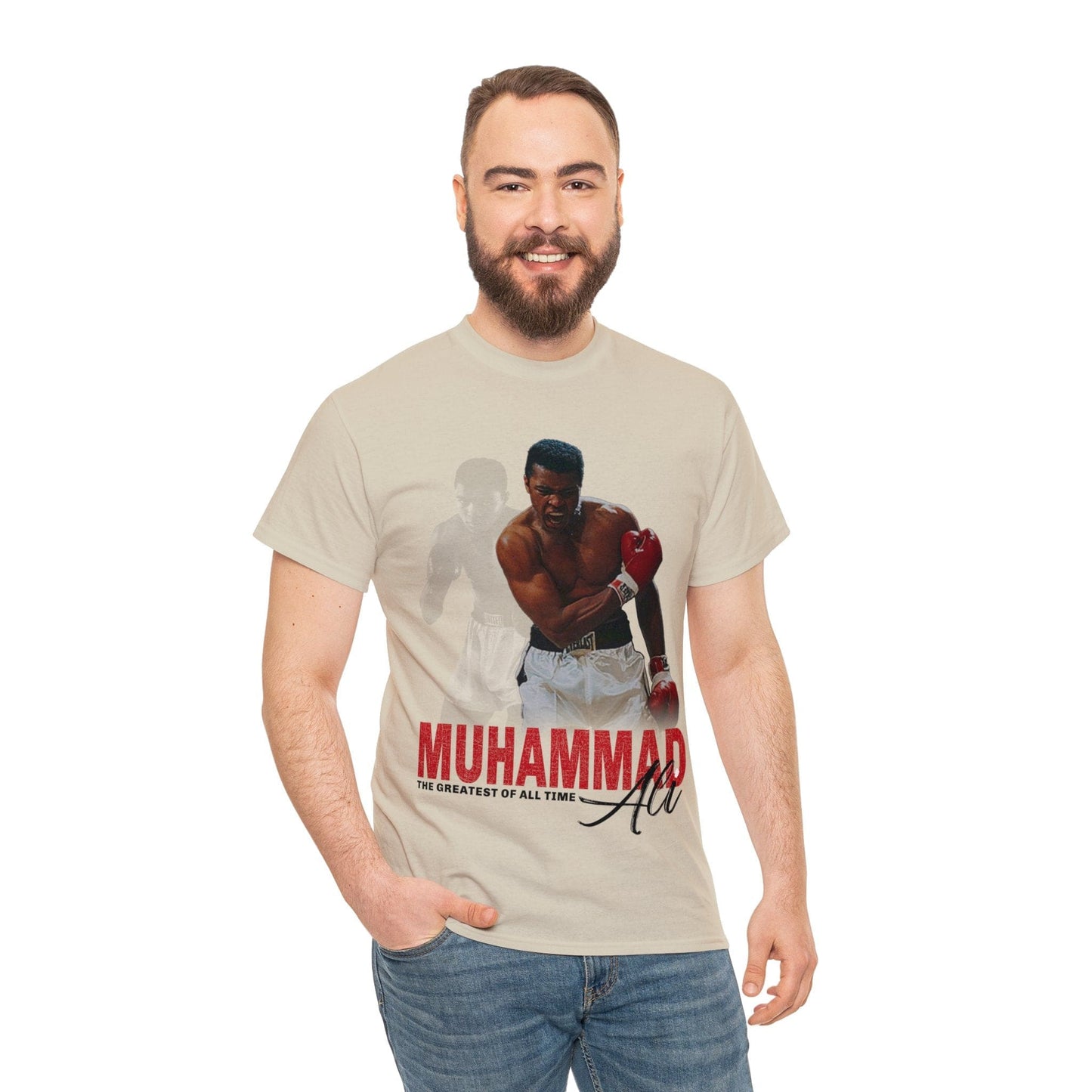 Muhammud Ali GOAT Graphic Tee Graphic Tees Australia Sand / S Graphic T-Shirt Australia -  Cool Graphic T-Shirts Online - 