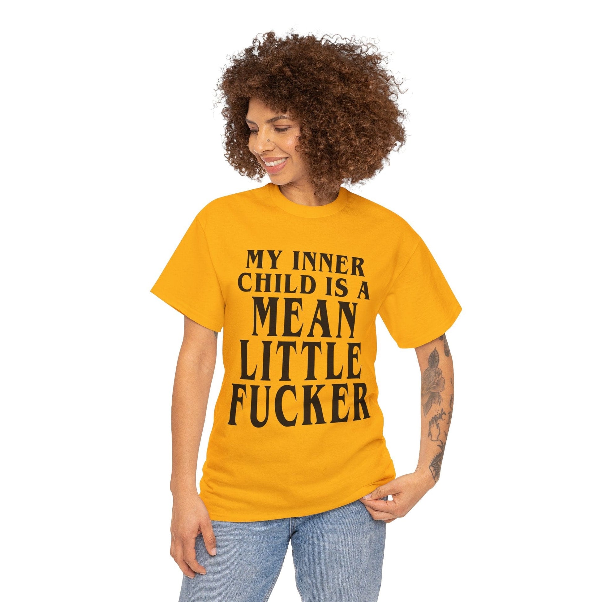 My Inner Child Is A Mean Little Fucker Graphic Tee Graphic Tees Australia Gold / S Graphic T-Shirt Australia -  Cool Graphic T-Shirts Online -  My Inner Child Is A Mean Little Fucker T-Shirt