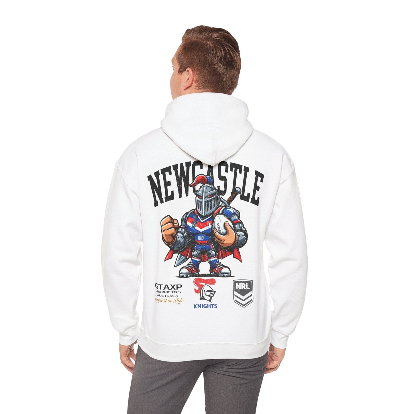 Newcastle Knights Knytro Hoodie Printify White / S Graphic T-Shirt Australia -  Cool Graphic T-Shirts Online - 