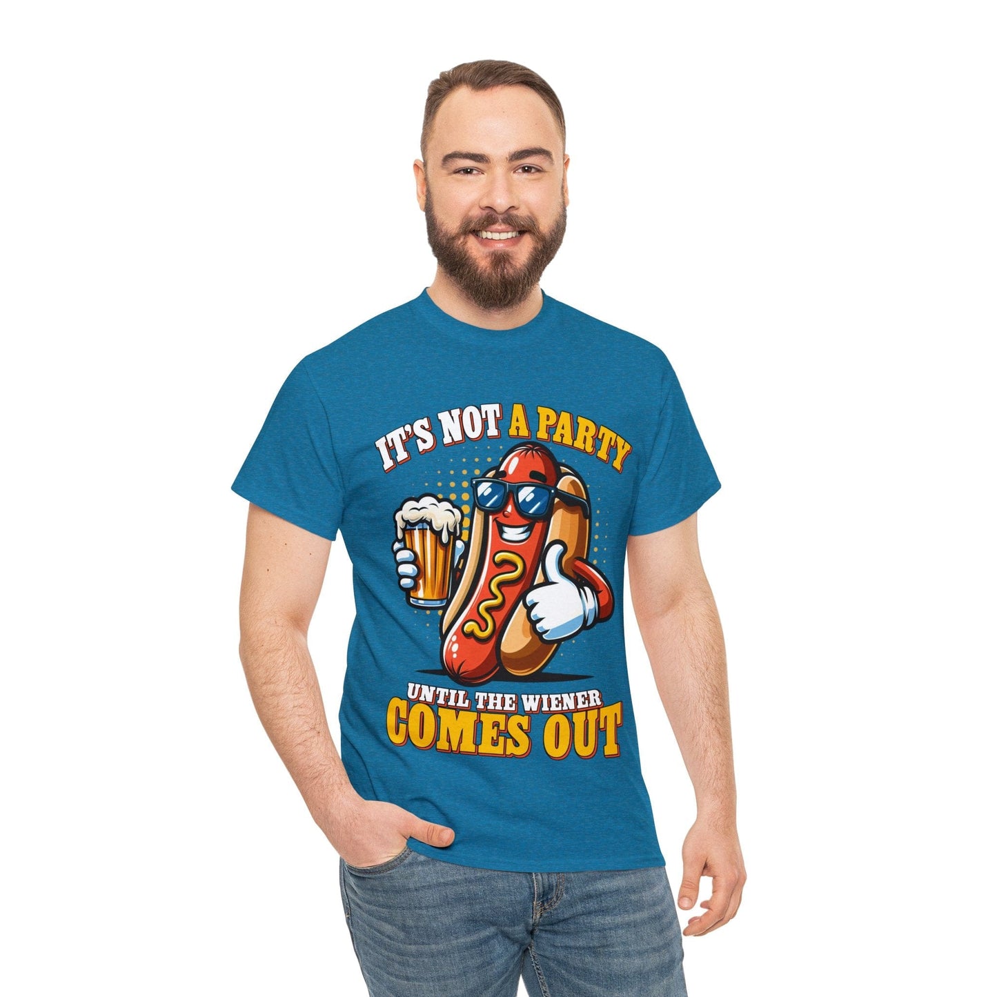 Not A Party Until The Weiner Comes Out Graphic Tee Graphic Tees Australia Antique Sapphire / S Graphic T-Shirt Australia -  Cool Graphic T-Shirts Online -  Not A Party Until The Weiner Comes Out T-Shirt