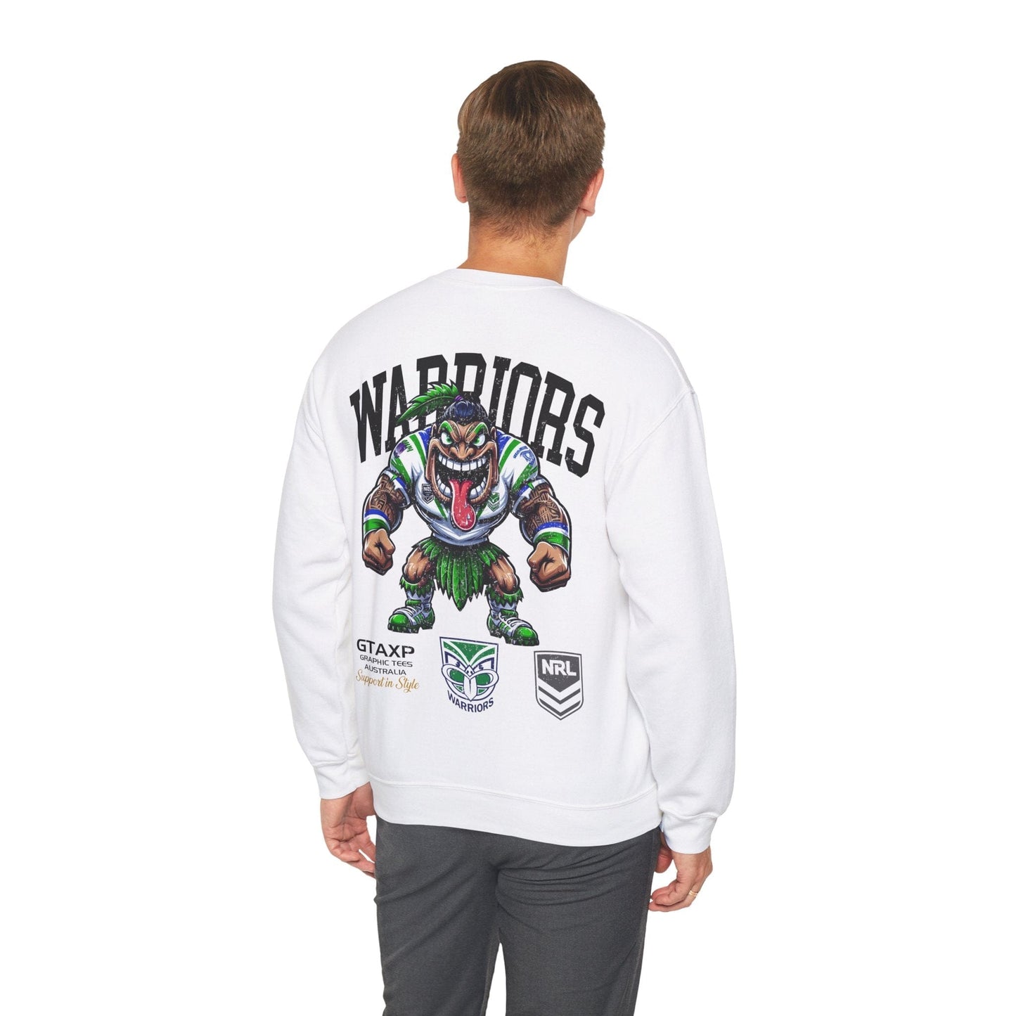 NZ Warriors Tiki Jumper Graphic Tees Australia White / S Graphic T-Shirt Australia -  Cool Graphic T-Shirts Online -  NZ Warriors Tiki Jumper | Warriors NRL Crew Sweater