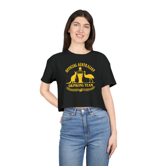 Official Australian Drinking Team Crop Tee Graphic Tees Australia Black / XS Graphic T-Shirt Australia -  Cool Graphic T-Shirts Online - 