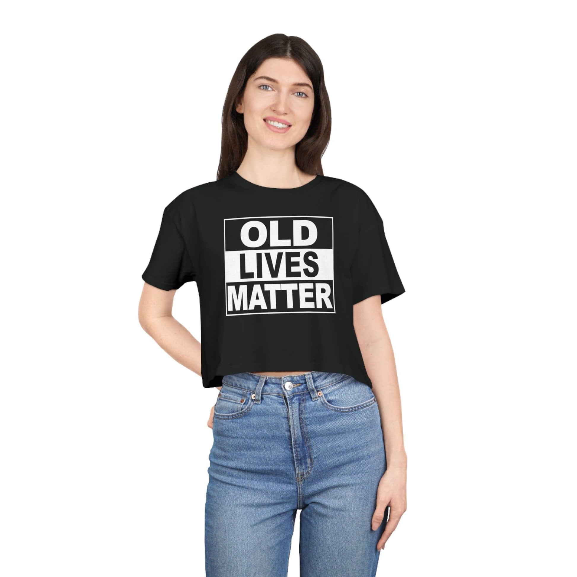 Old Lives Matter Crop Tee Graphic Tees Australia Black / XS Graphic T-Shirt Australia -  Cool Graphic T-Shirts Online -  Old Lives Matter Crop Tee | Womens Graphic T-Shirts Australia