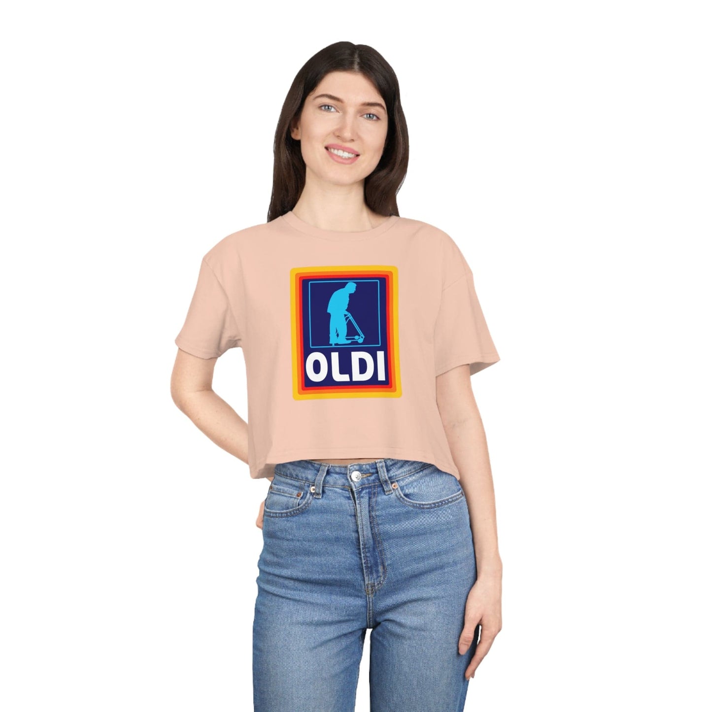 Oldi Aldi Crop Tee Graphic Tees Australia Pale Pink / XS Graphic T-Shirt Australia -  Cool Graphic T-Shirts Online -  Oldi Aldi Crop Tee | Graphic Crop Tee Australia