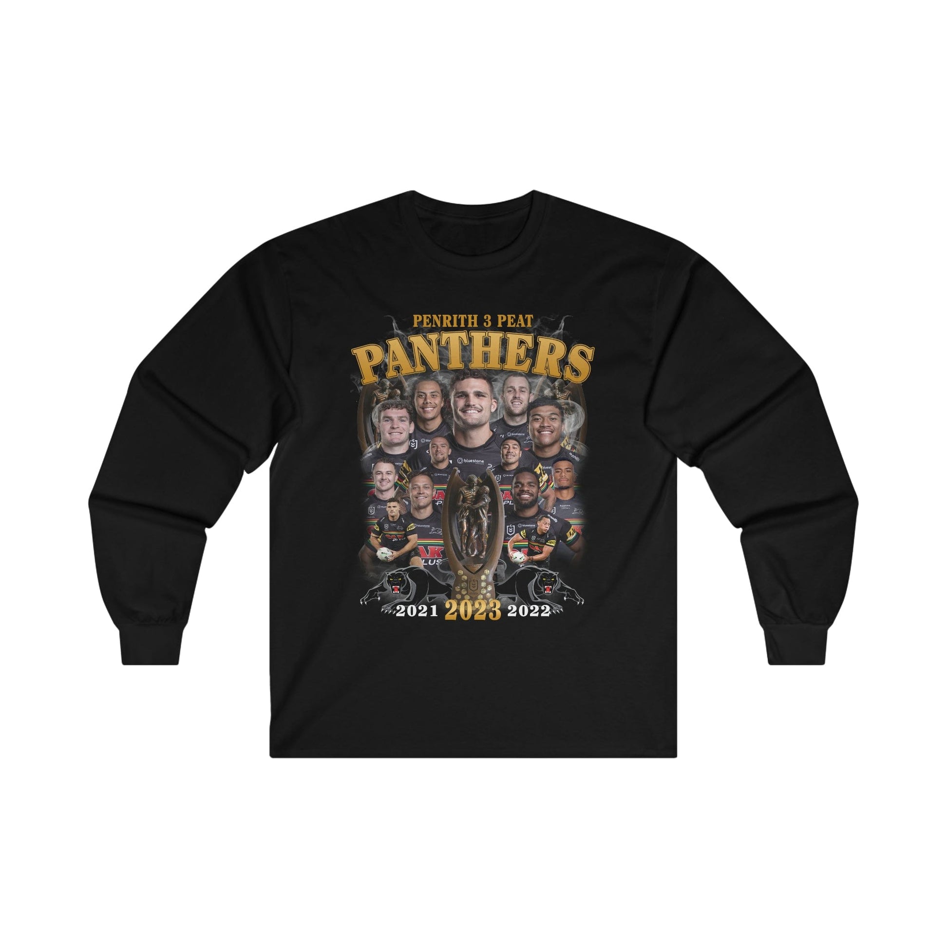 Panthers 3 Peat Premiers Long Sleeve Graphic Tees Australia S / Black Graphic T-Shirt Australia -  Cool Graphic T-Shirts Online -  Panthers 3 Peat Premiers Long Sleeve | Penrith Panthers T-Shirt