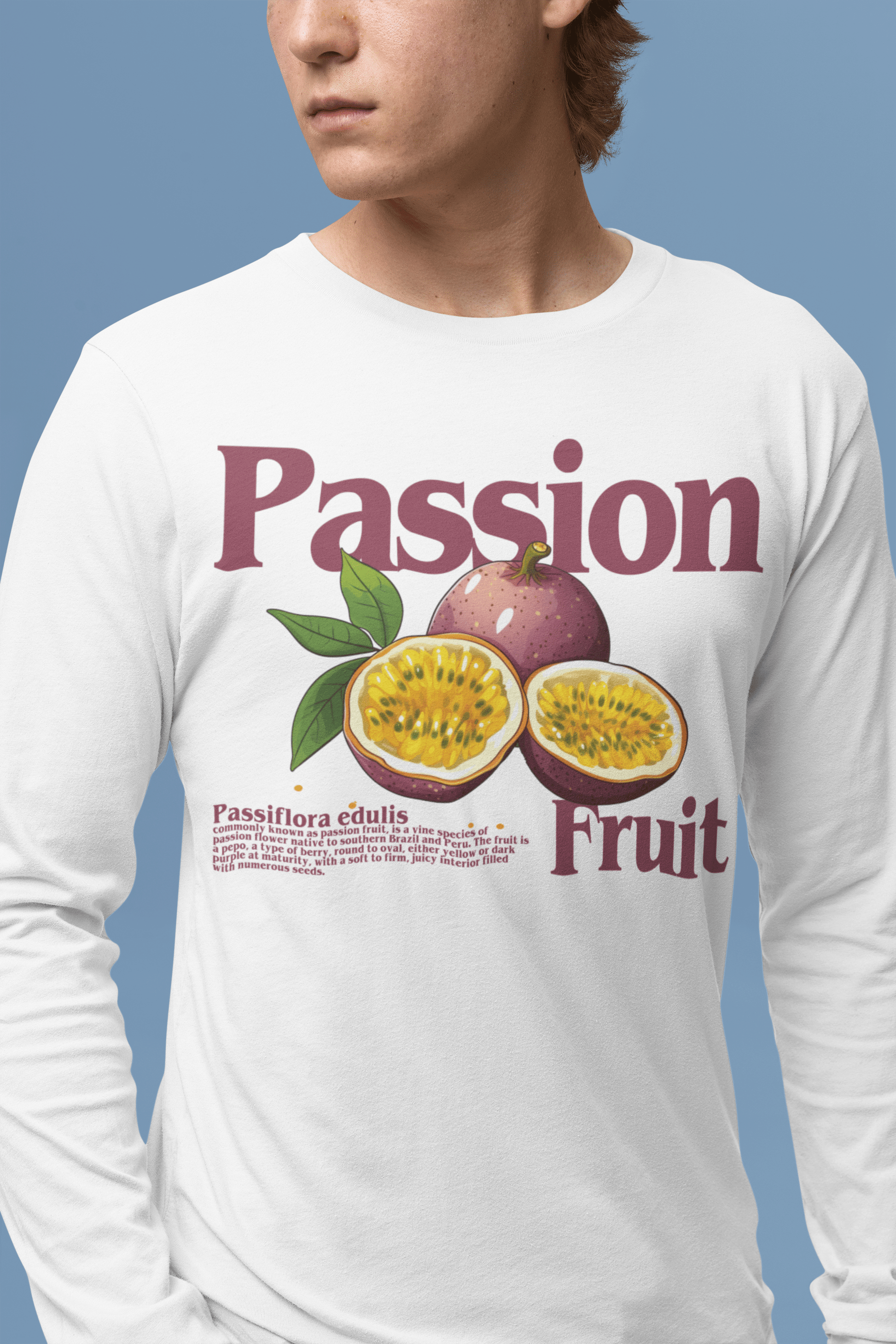 Passionfruit Pure Pleasure Long Sleeve Graphic Tees Australia Graphic T-Shirt Australia -  Cool Graphic T-Shirts Online -  Passionfruit Long Sleeve | Cool Long Sleeve T-Shirts Australia