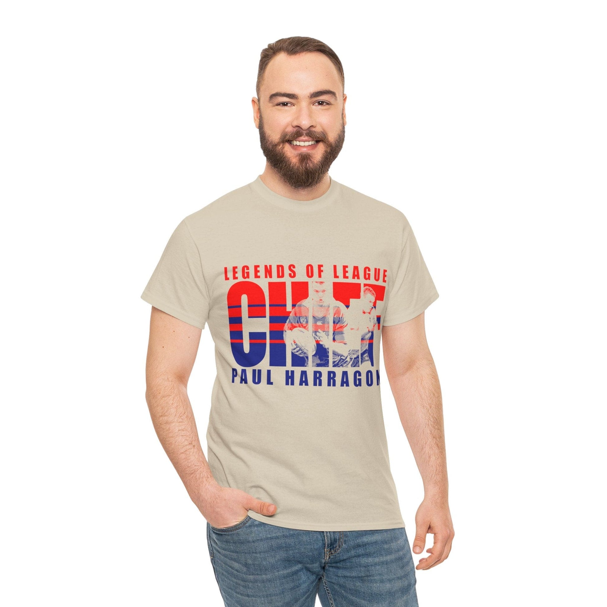 Paul Harragon Chief Graphic Tee Graphic Tees Australia Sand / S Graphic T-Shirt Australia -  Cool Graphic T-Shirts Online -  Paul Harragon Chief T-Shirt | Newcastle Knights Merchandise