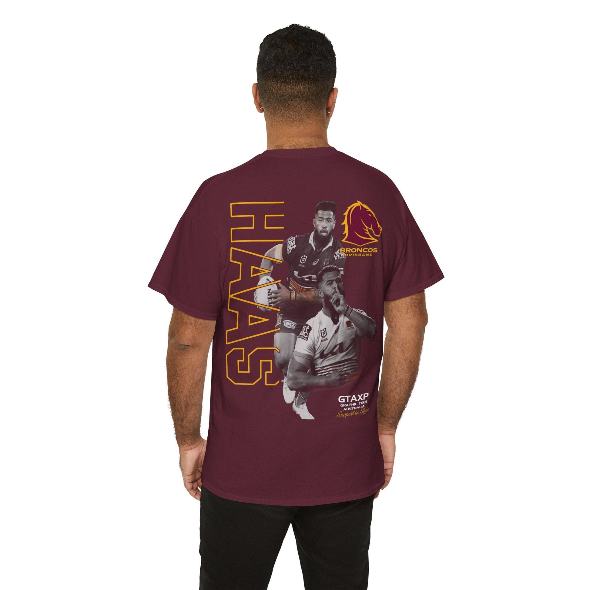 Payne Haas Broncos Duo TShirt Printify Maroon / S Graphic T-Shirt Australia -  Cool Graphic T-Shirts Online - 