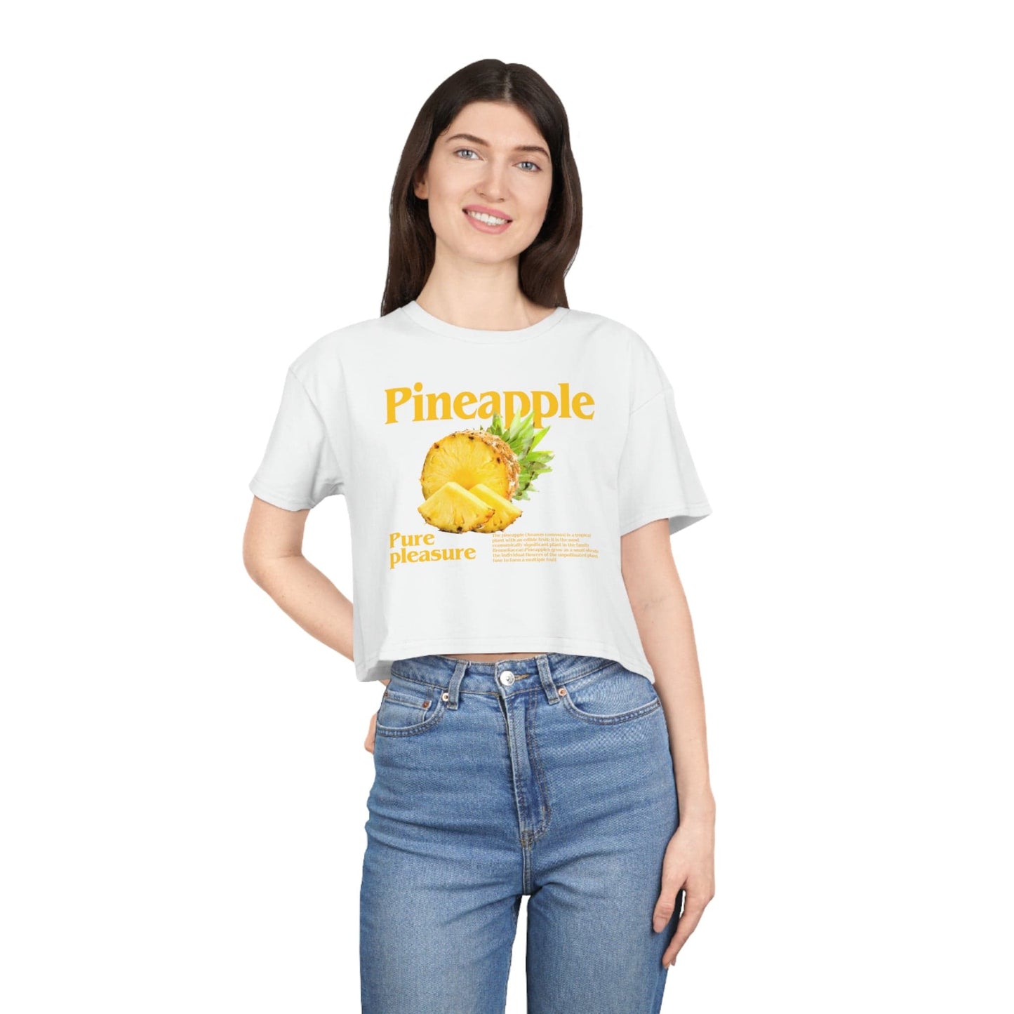 Pineapple Pure Pleasure Crop Tee Graphic Tees Australia White / XS Graphic T-Shirt Australia -  Cool Graphic T-Shirts Online -  Pineapple Pure Pleasure Crop Tee | Womens Graphic Tee