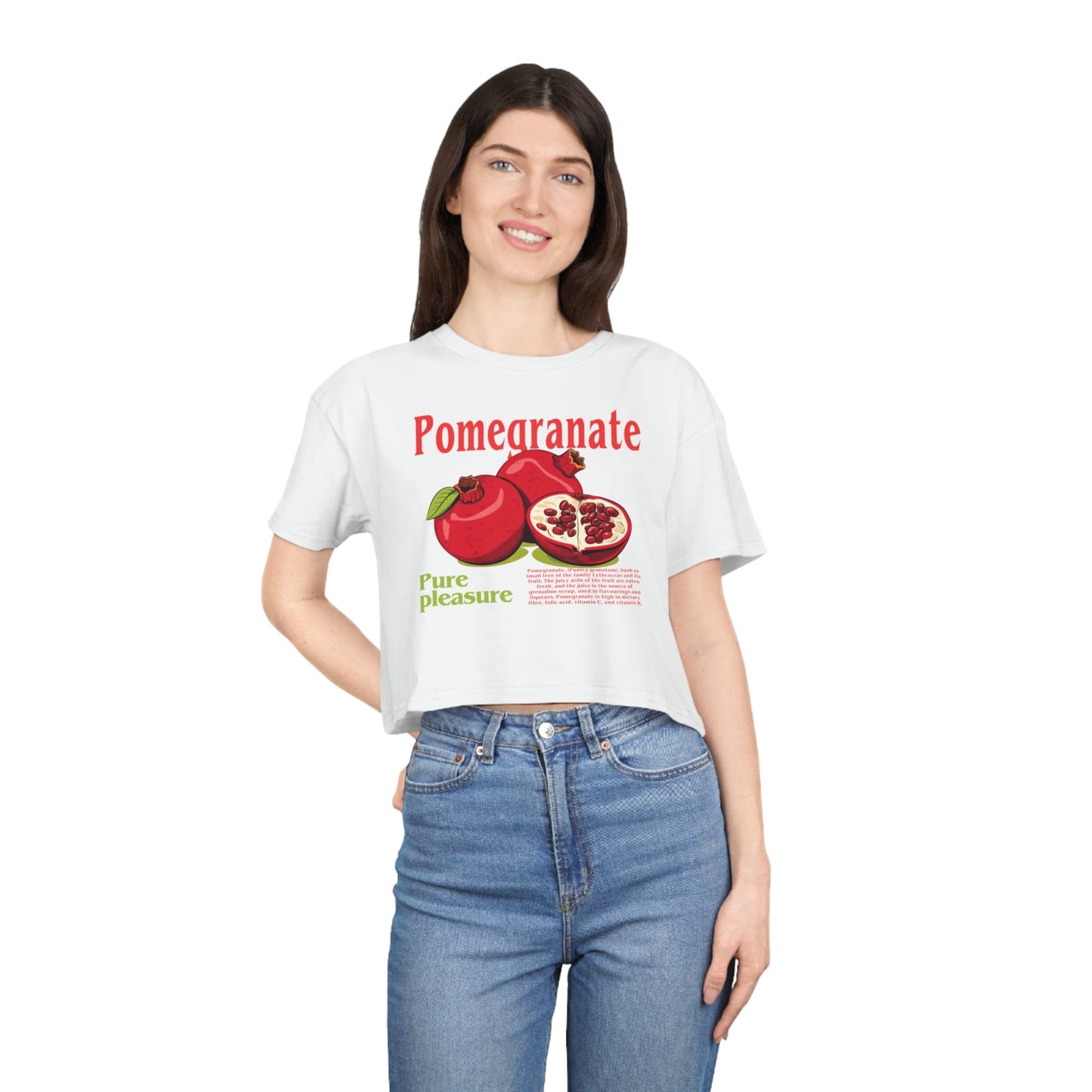 Pomegranate Crop Tee Graphic Tees Australia White / XS Graphic T-Shirt Australia -  Cool Graphic T-Shirts Online -  Pomegranate Crop Tee | Funny Womens Graphic T-Shirts Au