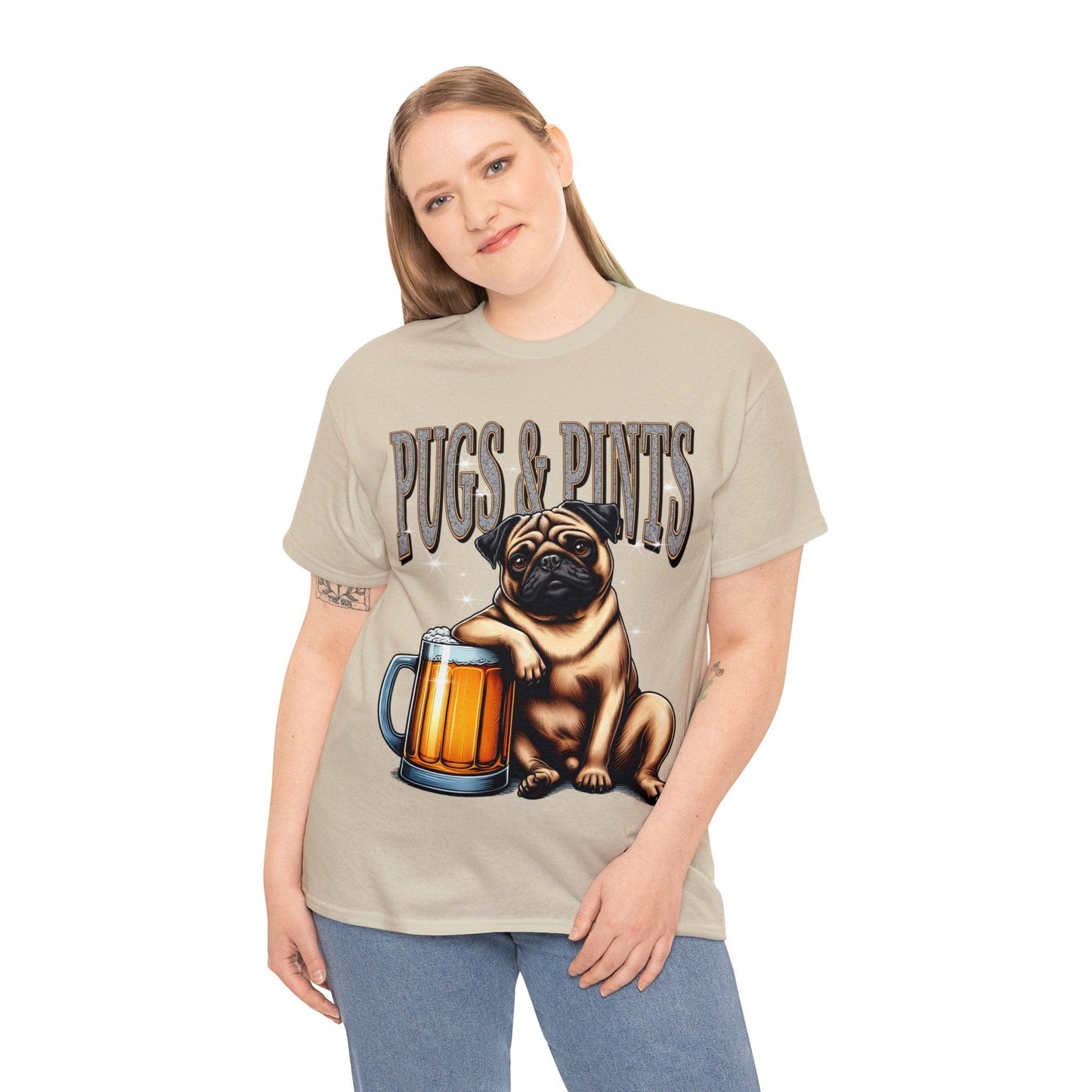 Pugs And Pints Graphic Tee Graphic Tees Australia Sand / S Graphic T-Shirt Australia -  Cool Graphic T-Shirts Online -  Pugs And Pints T-Shirt | Frothies T-Shirt Australia