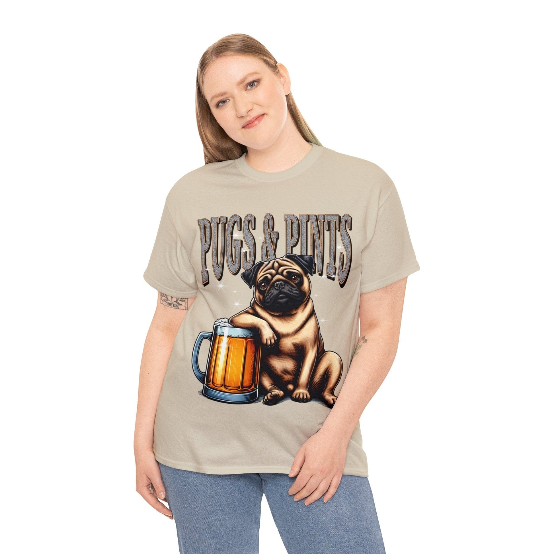 Pugs And Pints Graphic Tee Graphic Tees Australia Sand / S Graphic T-Shirt Australia -  Cool Graphic T-Shirts Online -  Pugs And Pints T-Shirt | Frothies T-Shirt Australia